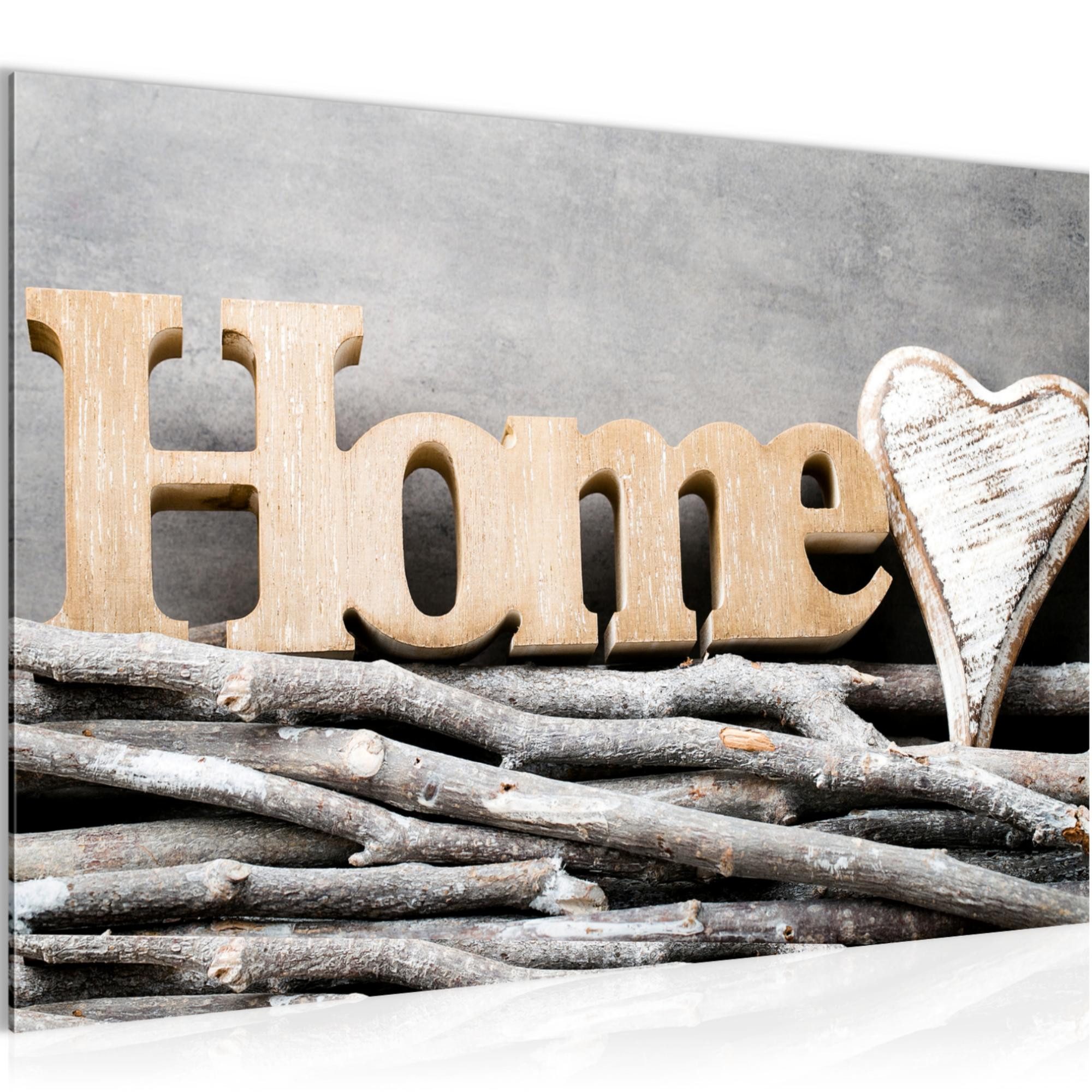 Runa Art Wandbild Bild Home Herz Modern Made In Germany Vintage Grau Flur 0095, 60L x 40B cm
