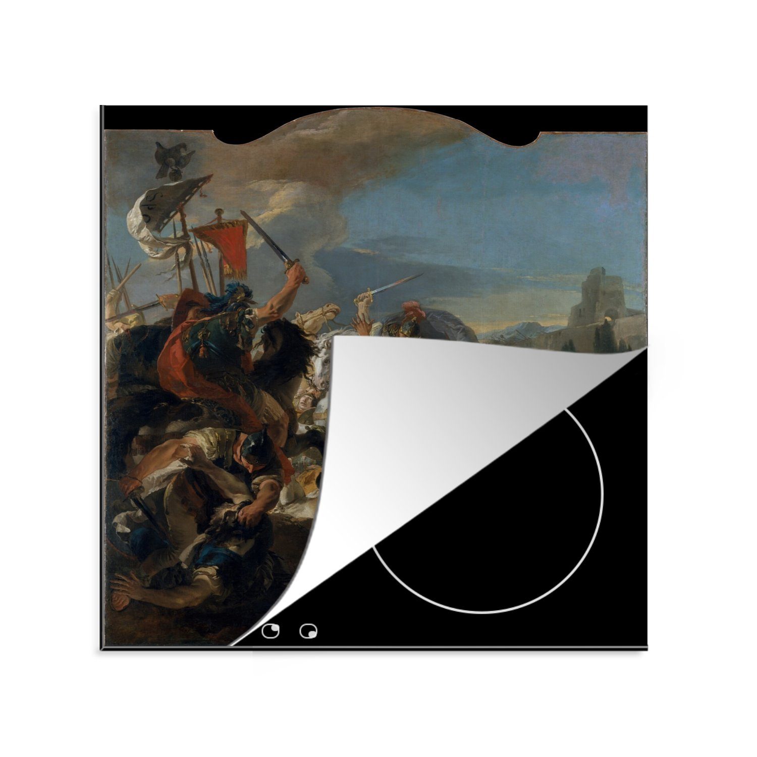 von cm, Herdblende-/Abdeckplatte für tlg), Giovanni Arbeitsplatte Battista (1 - Ceranfeldabdeckung, Vinyl, küche Schlacht Die 78x78 von Tiepolo, MuchoWow Vercellae Gemälde