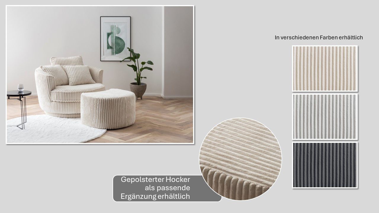 Home affaire Drehsessel MAISIE, Love Seat XXL, Lese-Sessel BIG-, Sessel in MEGA CORD u. Web-Velours, 360 Grad drehbar