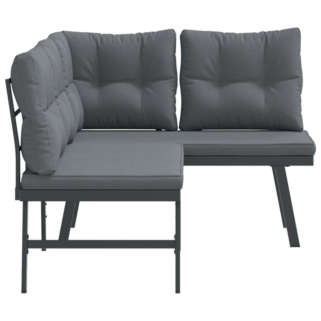 furnicato Gartenbank Gartenbänke mit Kissen 2 Stk. Schwarz Pulverbeschichteter Stahl (1-St)