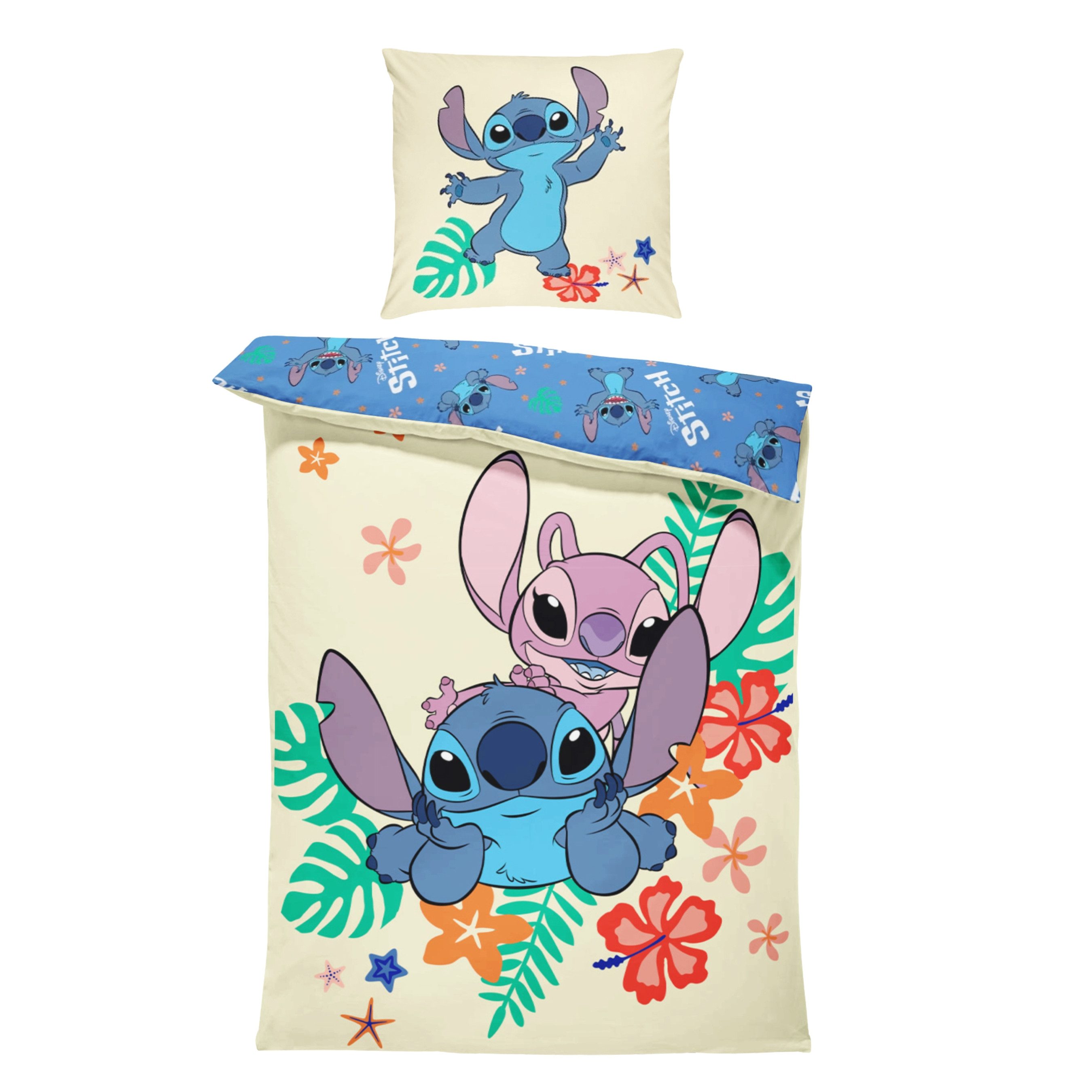 MTOnlinehandel Bettwäsche Lilo & Stitch 135x200 + 80x80 cm, 100 % Baumwolle, Renforcé, 2 teilig, Disney's Kinderbettwäsche mit Reißverschluss – Bild 2 von 5
