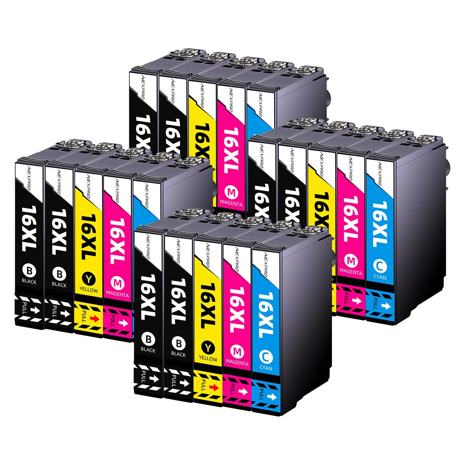 NEXPRO Epson 16XL 16 Druckerpatronen für WF 2760 2750 2630 2530 2510, 20er Tintenpatrone (Packung, WorkForce 2760 DWF 16XL/C13T16364012, Schwarz, Cyan, Magenta, Gelb)