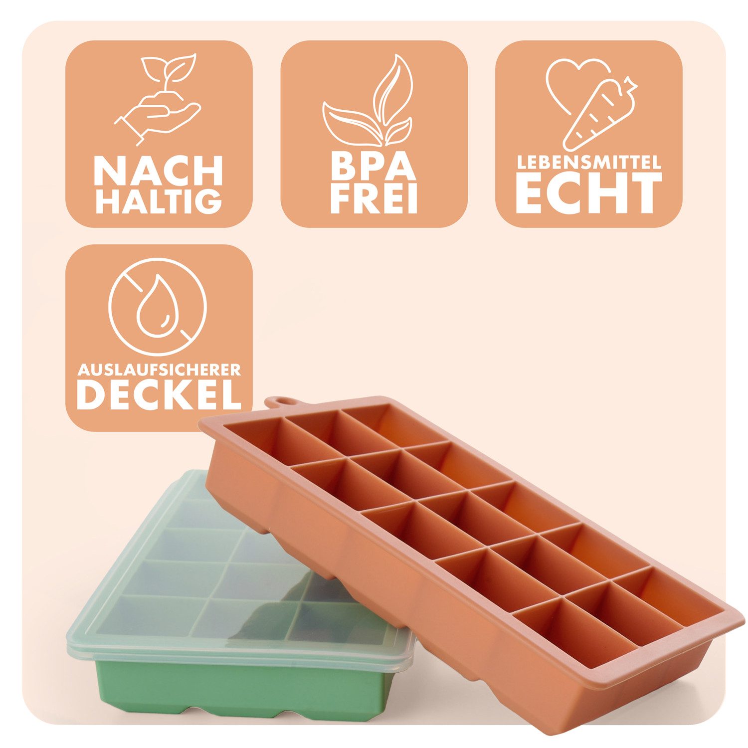 Blumtal Eiswürfelform Silikon Eiswürfelform mit Deckel - bpa frei & leichtes herauslösen, (2-tlg)
