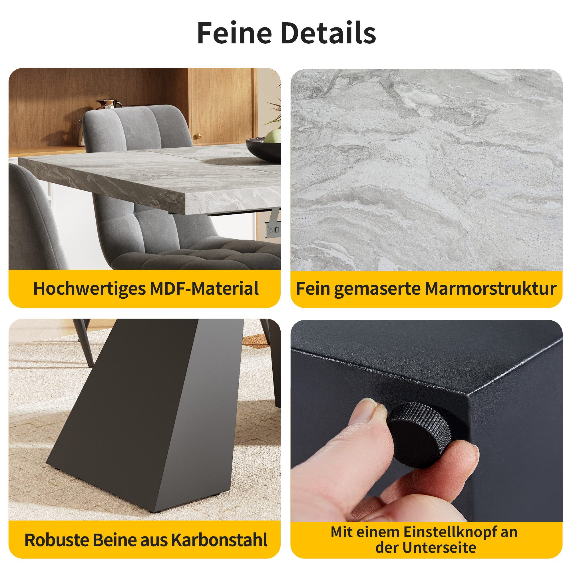 Flieks Esstisch mit ausziehbare Tischplatte 99-159 cm (1-St., 1 Tisch), rechteckig Küchentisch klappbar Teleskoptisch Schreibtisch Marmoroptik – Bild 5 von 5