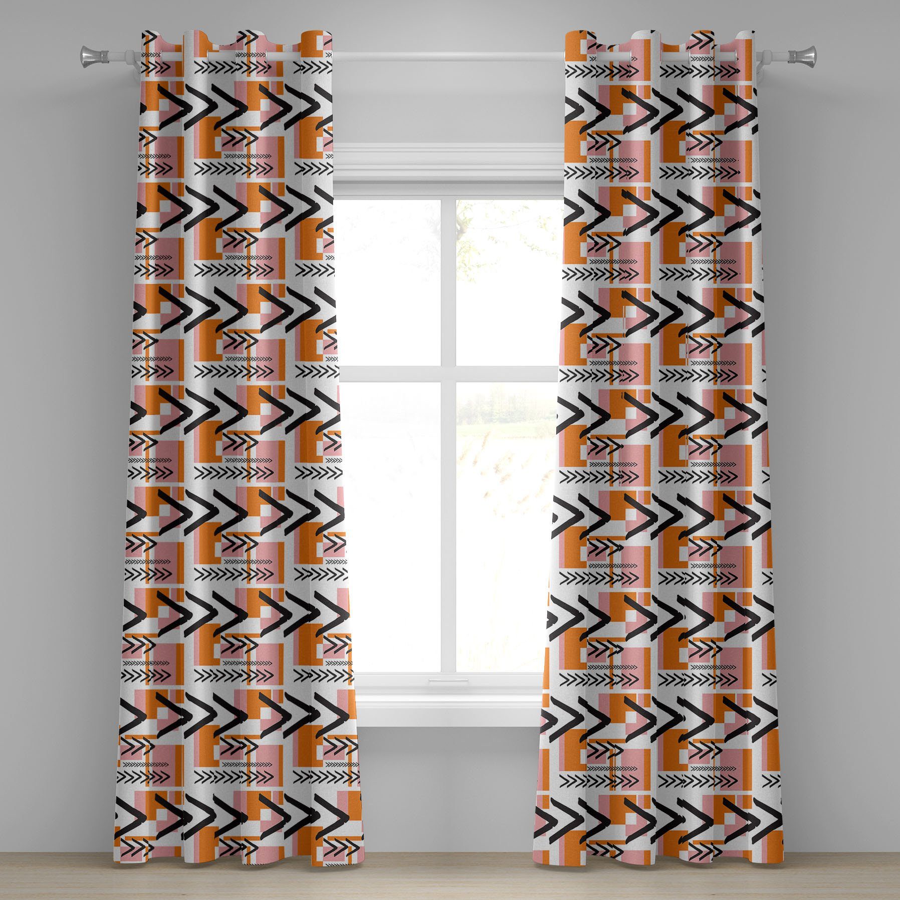 für Wohnzimmer, Shapes Abakuhaus, Dekorative Gardine Geometrisch Grunge Schlafzimmer 2-Panel-Fenstervorhänge