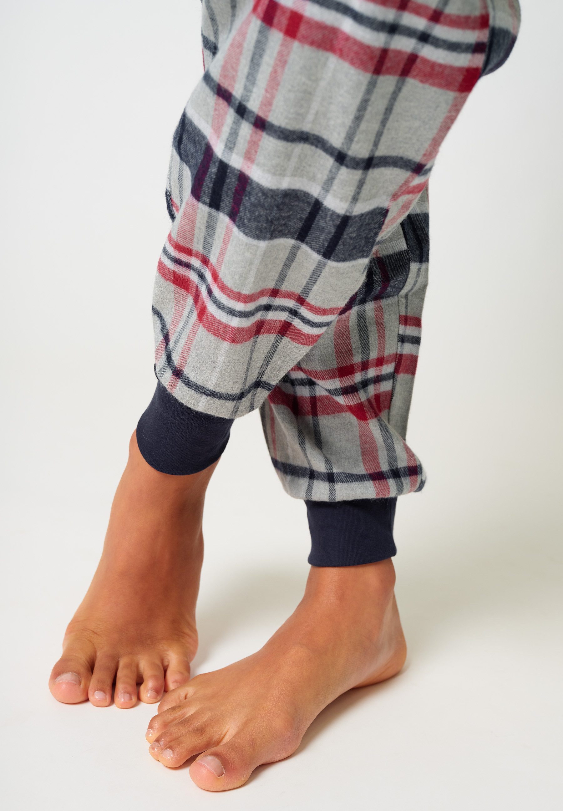 Skiny Pyjama Night In Skiny Flanell (2 tlg) elastischer Bund, Bindeband, Oberteil mit Knöpfen, langärmelig