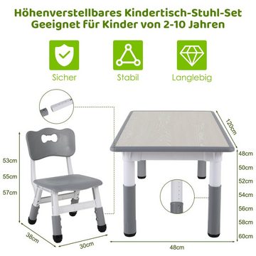 TLGREEN Kindersitzgruppe Kindertisch mit 4 Stühlen, Kindermöbel, Quadratischen Tisch Höhenverstellbar Plastik