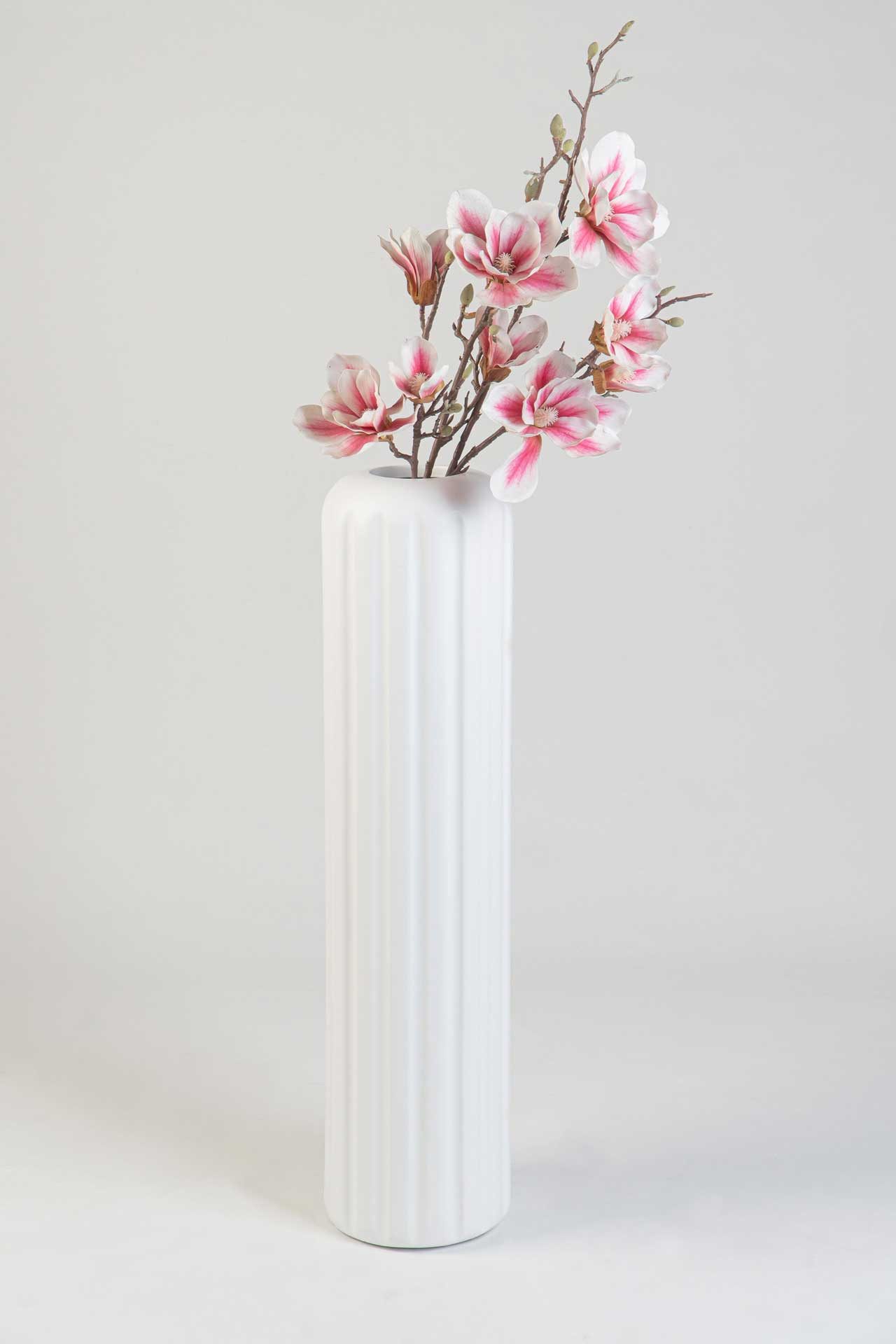 VIVANNO Bodenvase Fiberglas VERTA Säule - Wellenweiß Matt Mit Muster (1 St), 20x80 cm
