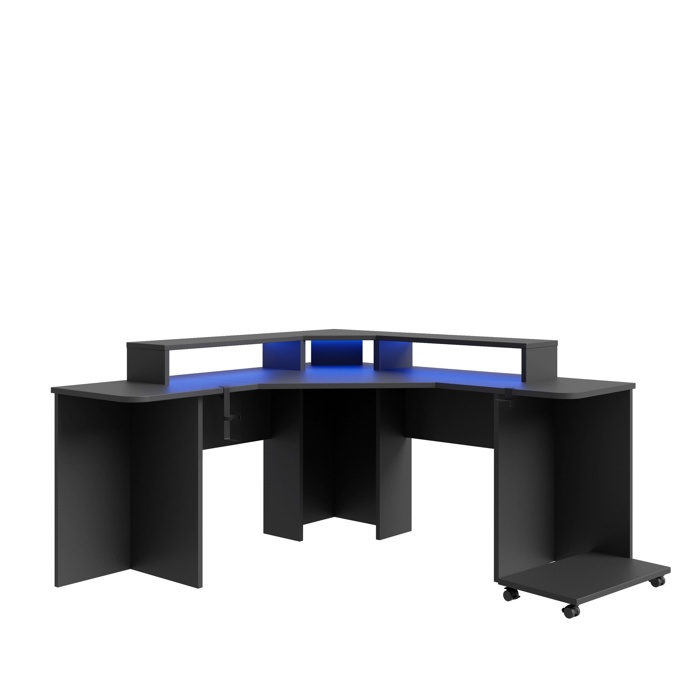 freiraum Eckschreibtisch TEZAUR, Gamingtisch, LED-Wechselbeleuchtung, schwarz - 160x91,1x160cm (B/H/T)