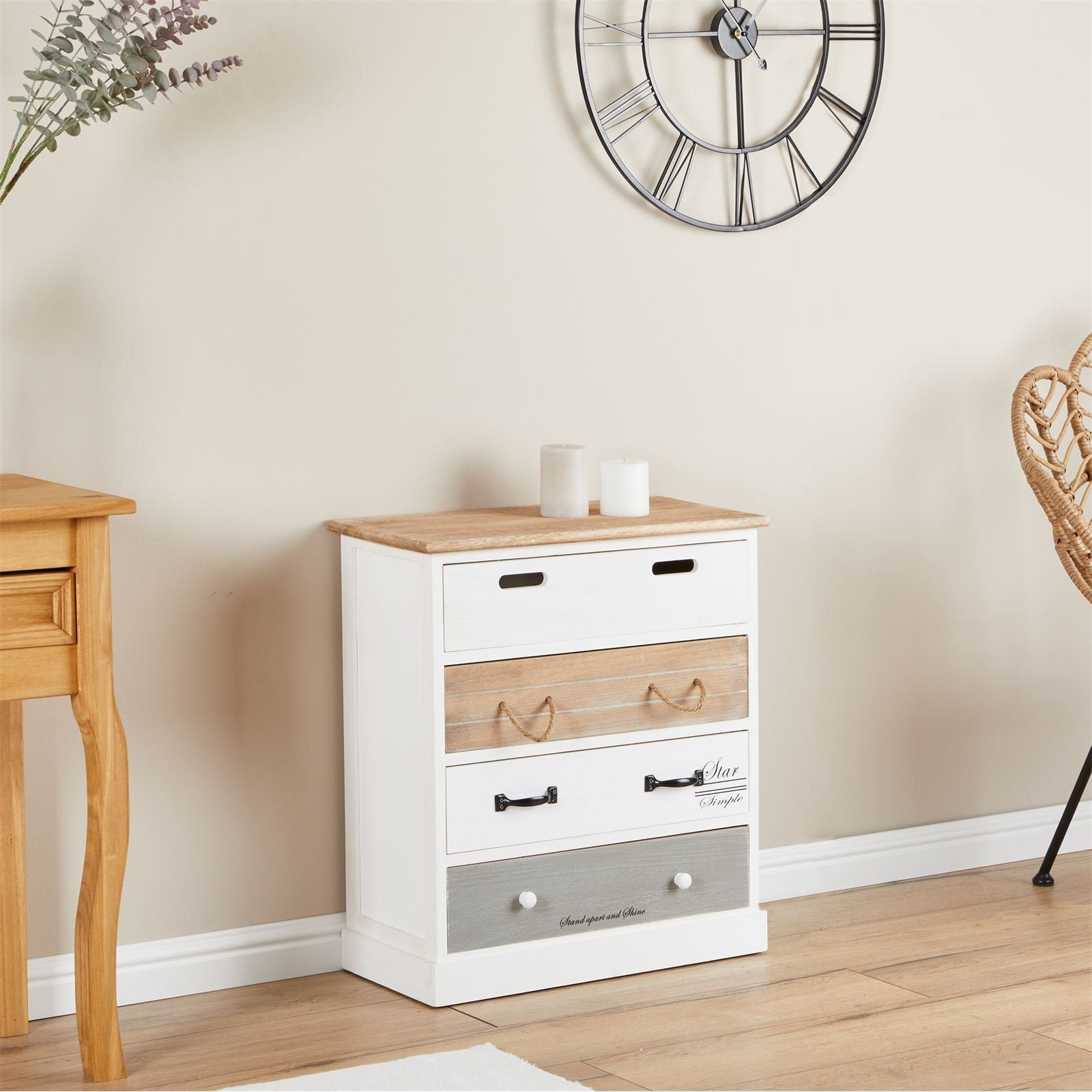 CARO-Möbel Kommode SALVA, Schubladenschrank mit 4 Schubladen Vintage Shabby Chic weiß