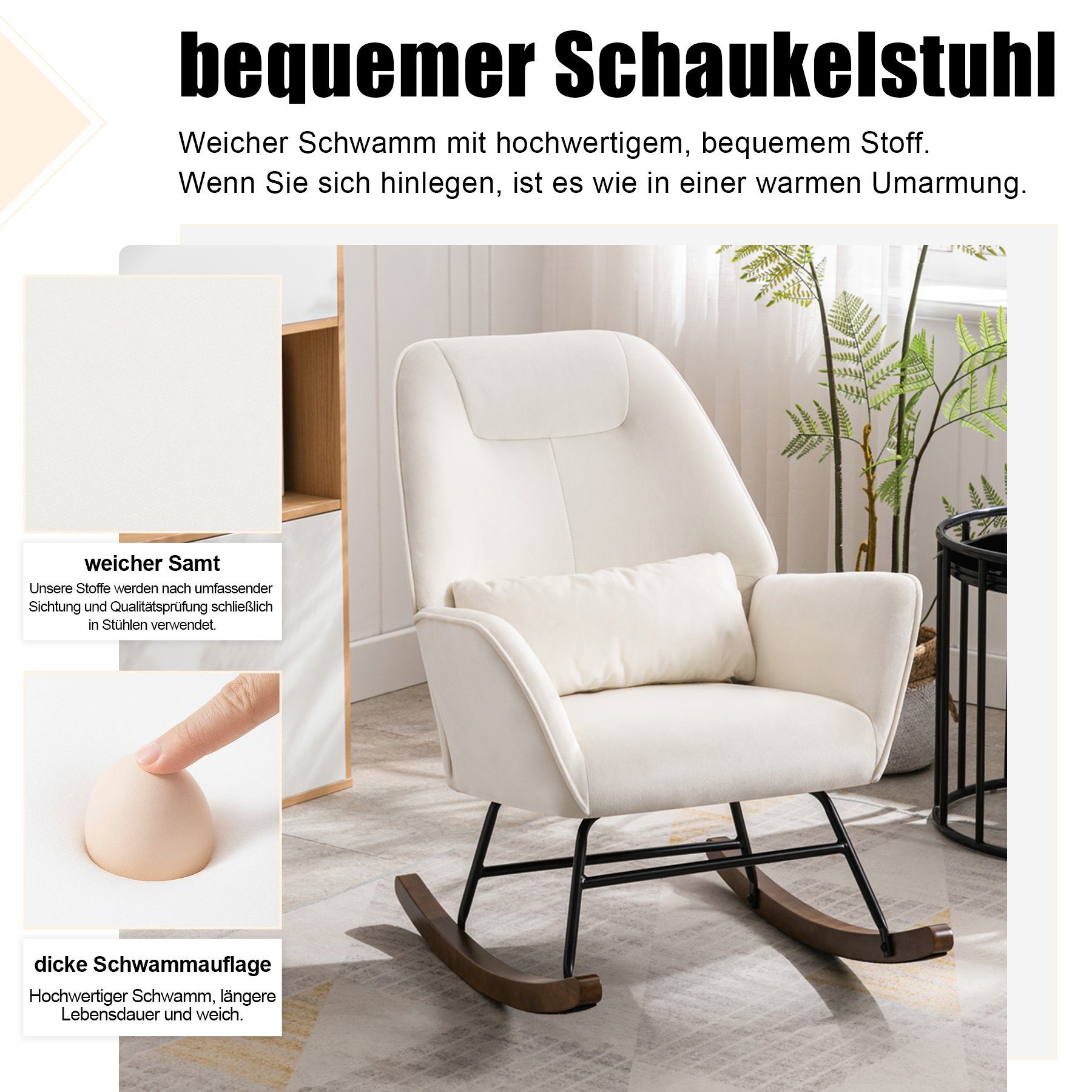 HomeMiYN Schaukelstuhl Schaukelstuhl Wohnzimmer Samt Schaukelsessel Lendenkissen Relaxsessel, samt,Stillsessel