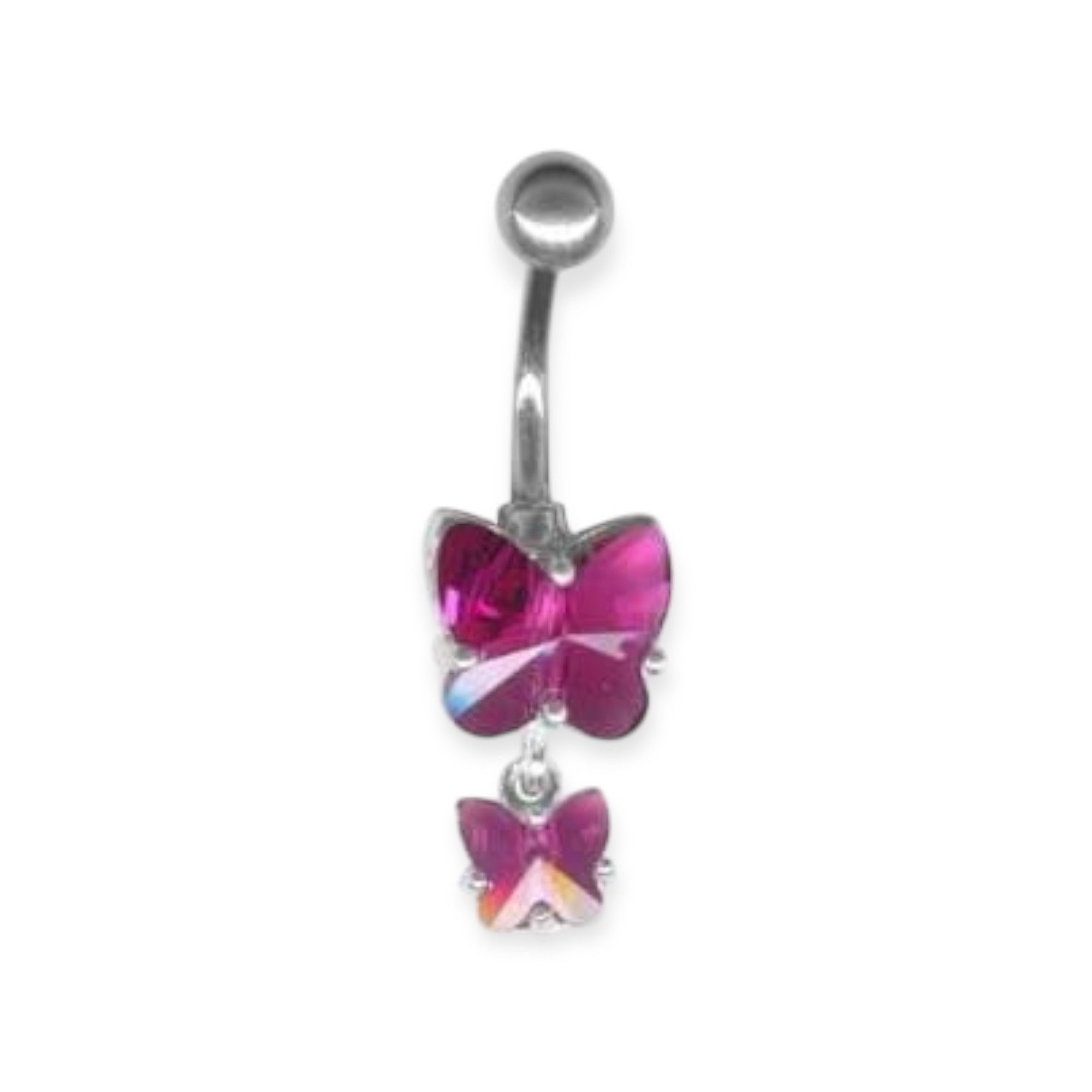 Bauchnabelpiercing Bauchnabel Silber Piercing 2 Schmetterling - Fuchsia
