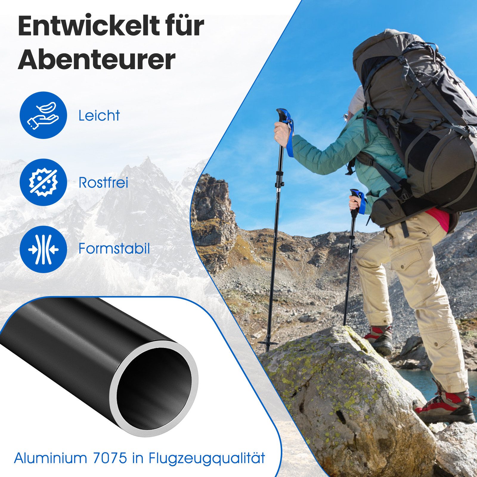 COSTWAY Trekking-Stöcke, Faltbare, mit Schnellverschluss, EVA-Schaumgriff