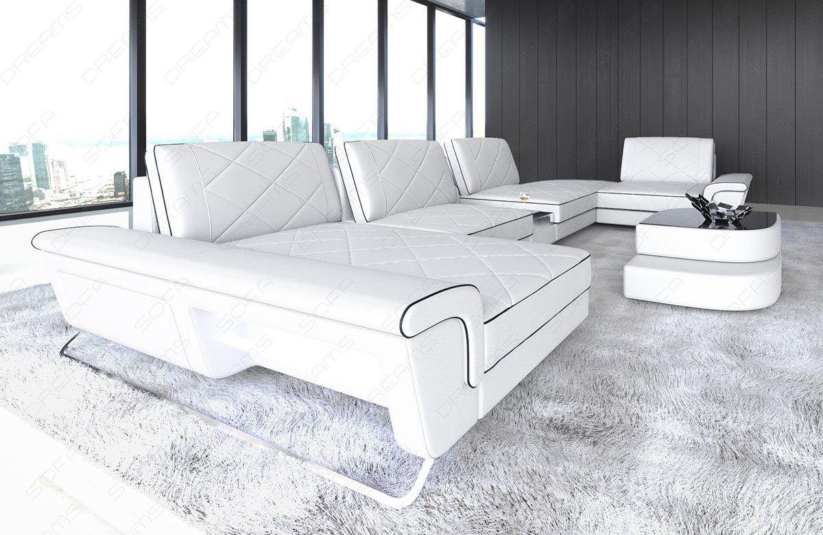 mit LED, Form Designersofa Sofa Wohnlandschaft Rückenlehnen, Dreams Couch, verstellbare U Ledersofa, Sofa Leder Bari