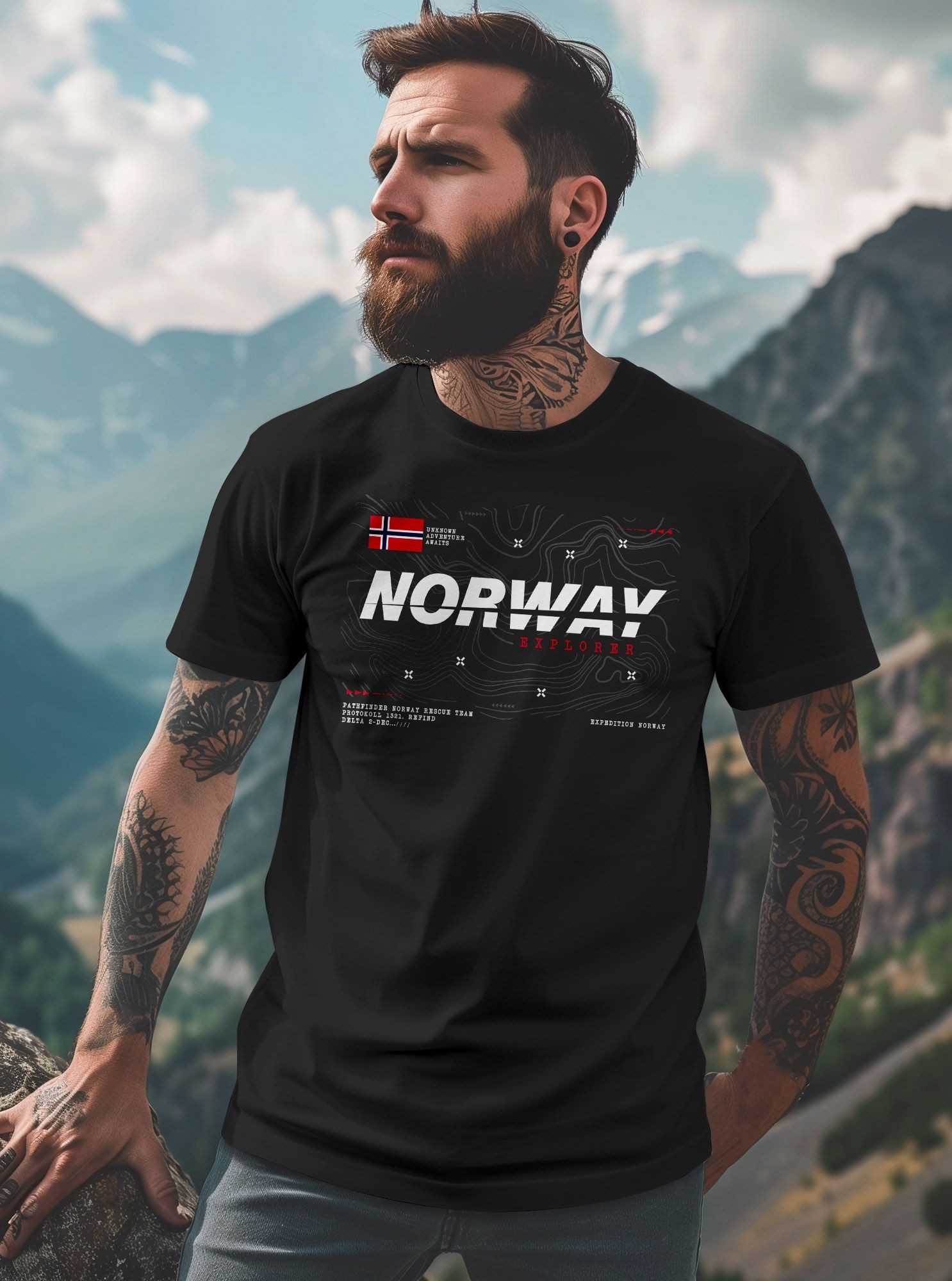 Neverless Print-Shirt Herren T-Shirt Norwegen Printshirt Flagge Schriftzug Norway Explorer mit Print