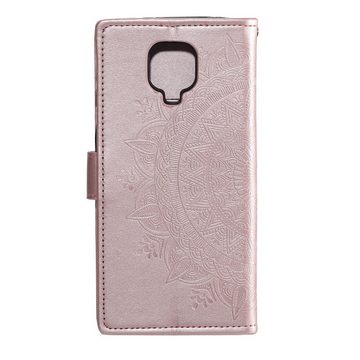 CoverKingz Handyhülle Xiaomi Redmi Note 9 Pro Handy Hülle Flip Case Cover Mandala Rosegold, Klapphülle Schutzhülle mit Kartenfach Schutztasche Motiv Mandala