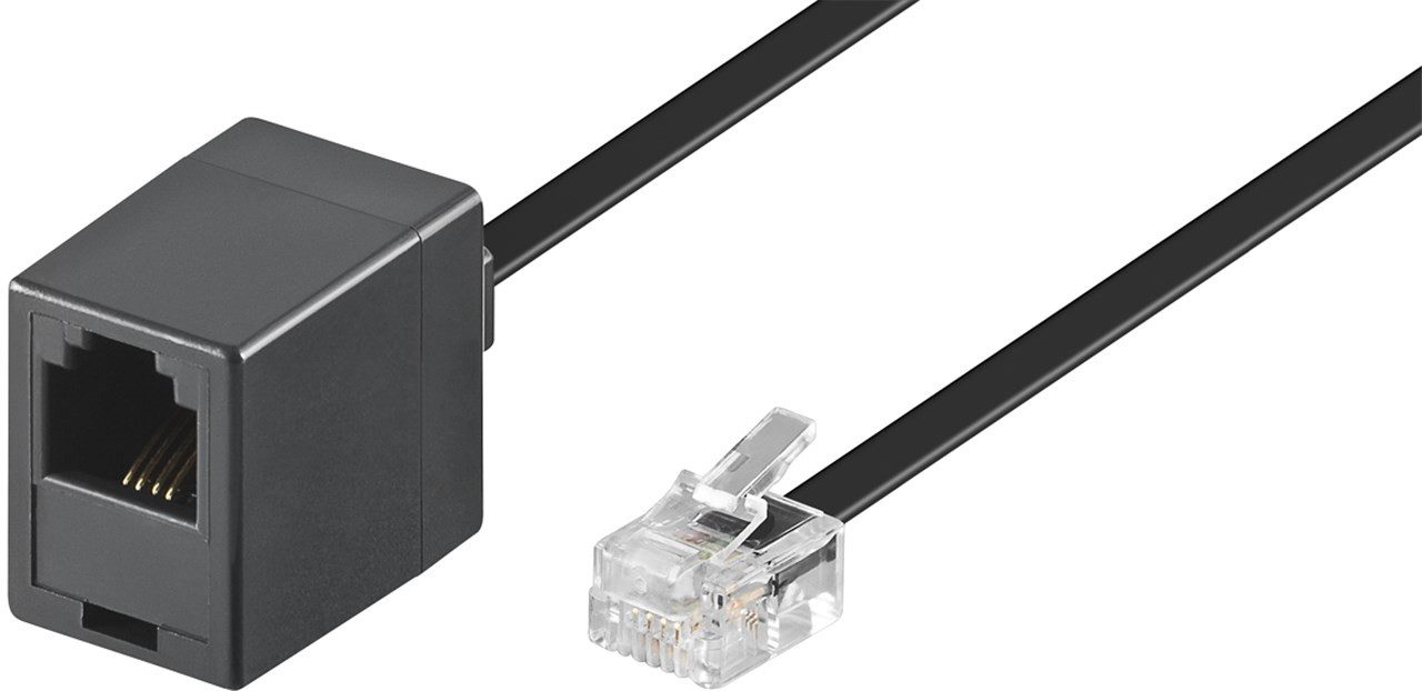 Goobay Modularverlängerungskabel 15 m Schwarz - RJ11/RJ14-Stecker (6P4C) > RJ Netzwerk-Adapter