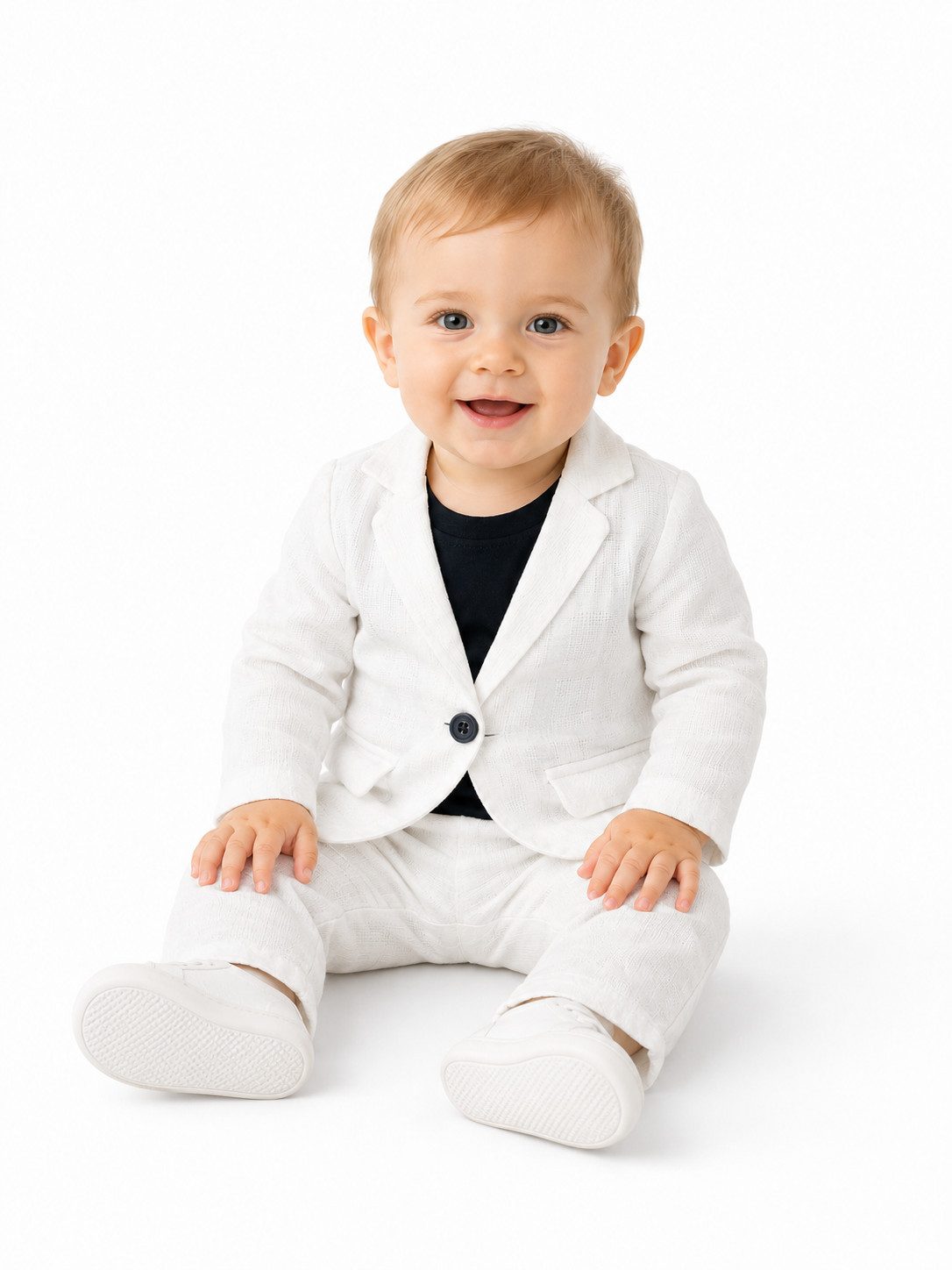 Lorey Medtec Anzug 3-teilig Jungen Outfit, Set: Jacke, Hose, Shirt, 100% Baumwolle, Weiß (Jacke + Hose + Shirt)