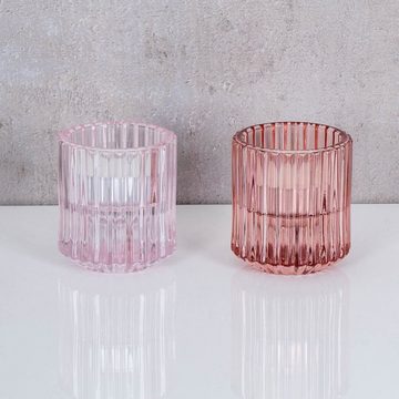 Levandeo® Teelichthalter, 2er Set Kerzenständer für Stabkerzen Glas Rosa Pink 2in1