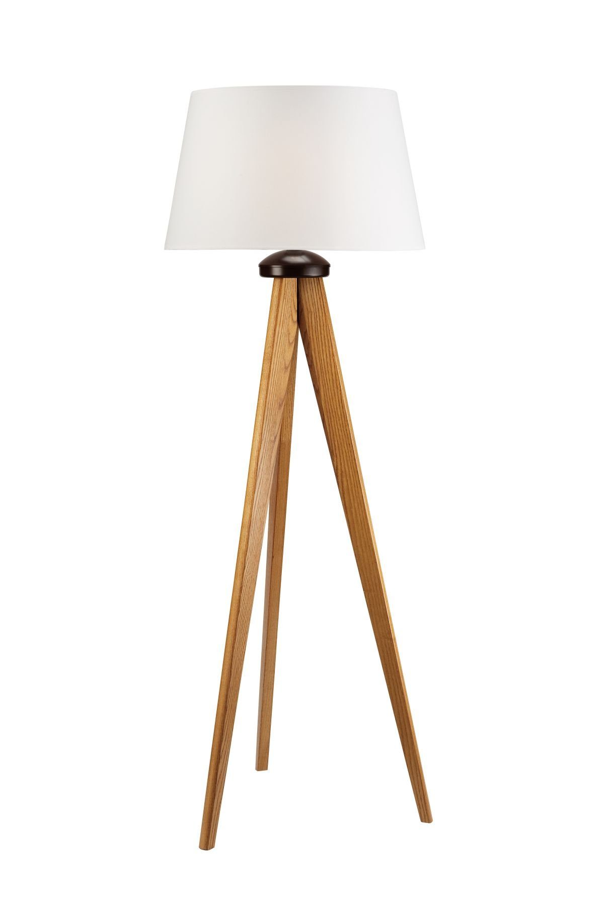 Licht-Erlebnisse Stehlampe »BEVERELY«, Dreibein Stehlampe Holz Stoffschirm  niedrig Wohnzimmer Lampe
