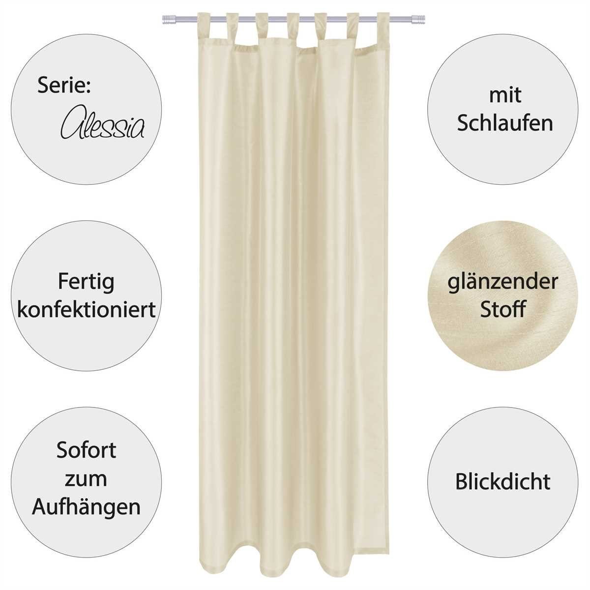 Blickdichter Dekoschal Fertiggardine Arsvita, (2 Microfaser, vielen Vorhang, mit Schlaufen in Beige blickdicht, St), und Alessia Größen (Schlaufenschal), Farben Schlaufen