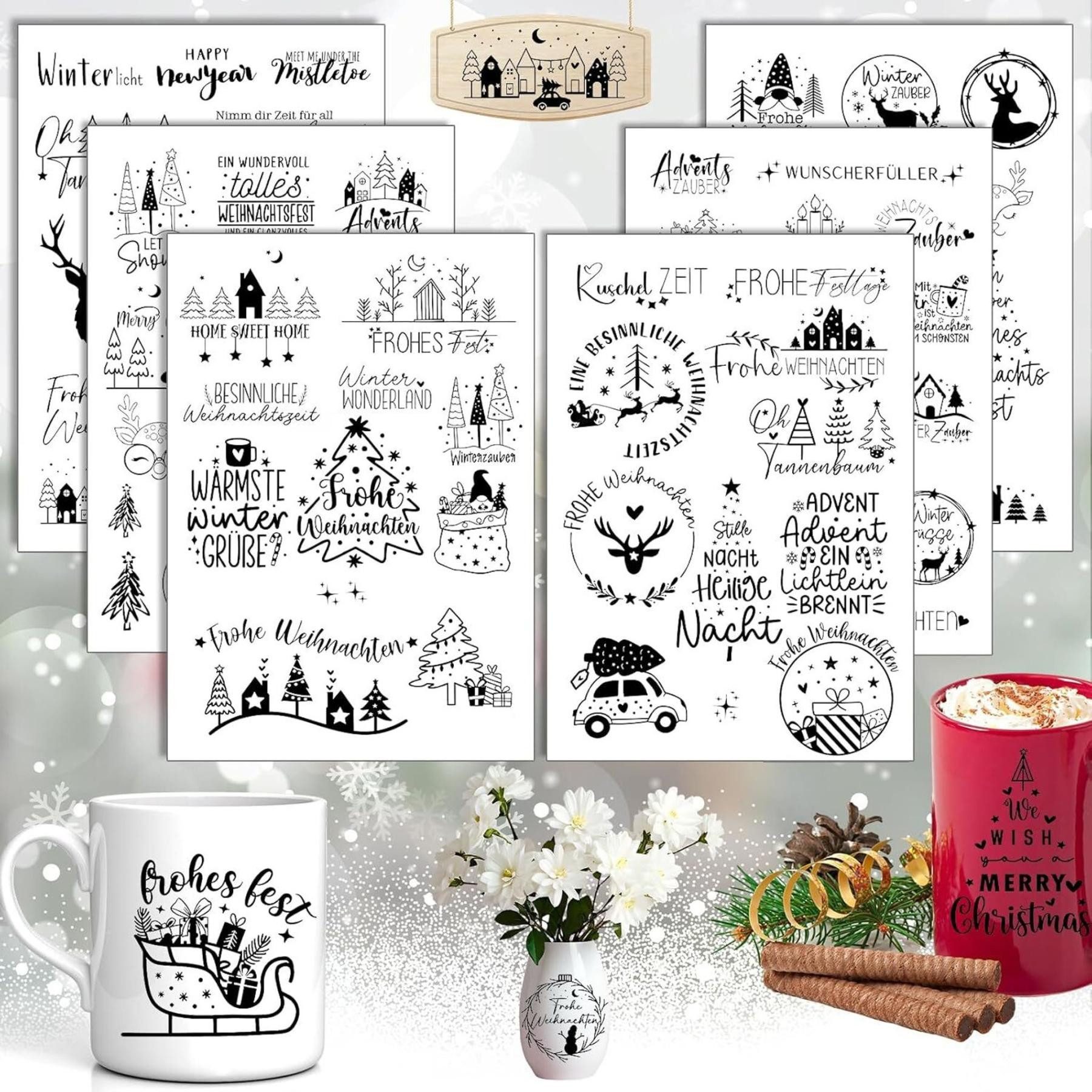 FELIXLEO Aufkleber Rub On Sticker Set (6 Stück) A5 Weihnachten Rub On Aufkleber, (1tlg)