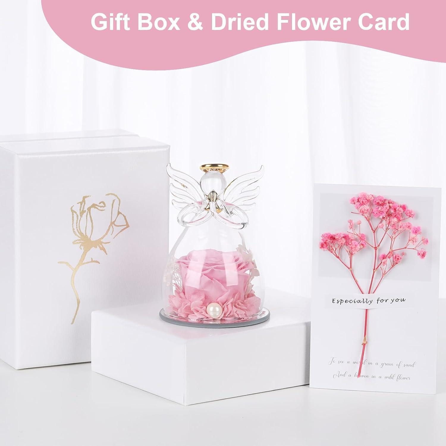 Trockenblume Rose Engel Glaskuppel konserviert Blumen Geschenk Mama Engel-rosa, LuxusKollektion