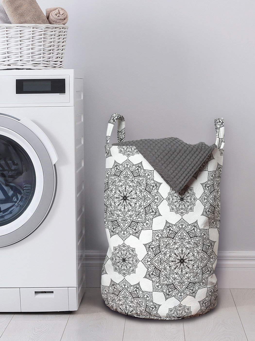 Abakuhaus Wäschesäckchen Wäschekorb mit Griffen Kordelzugverschluss Patterns für Schwarz Eastern Mosaic Waschsalons