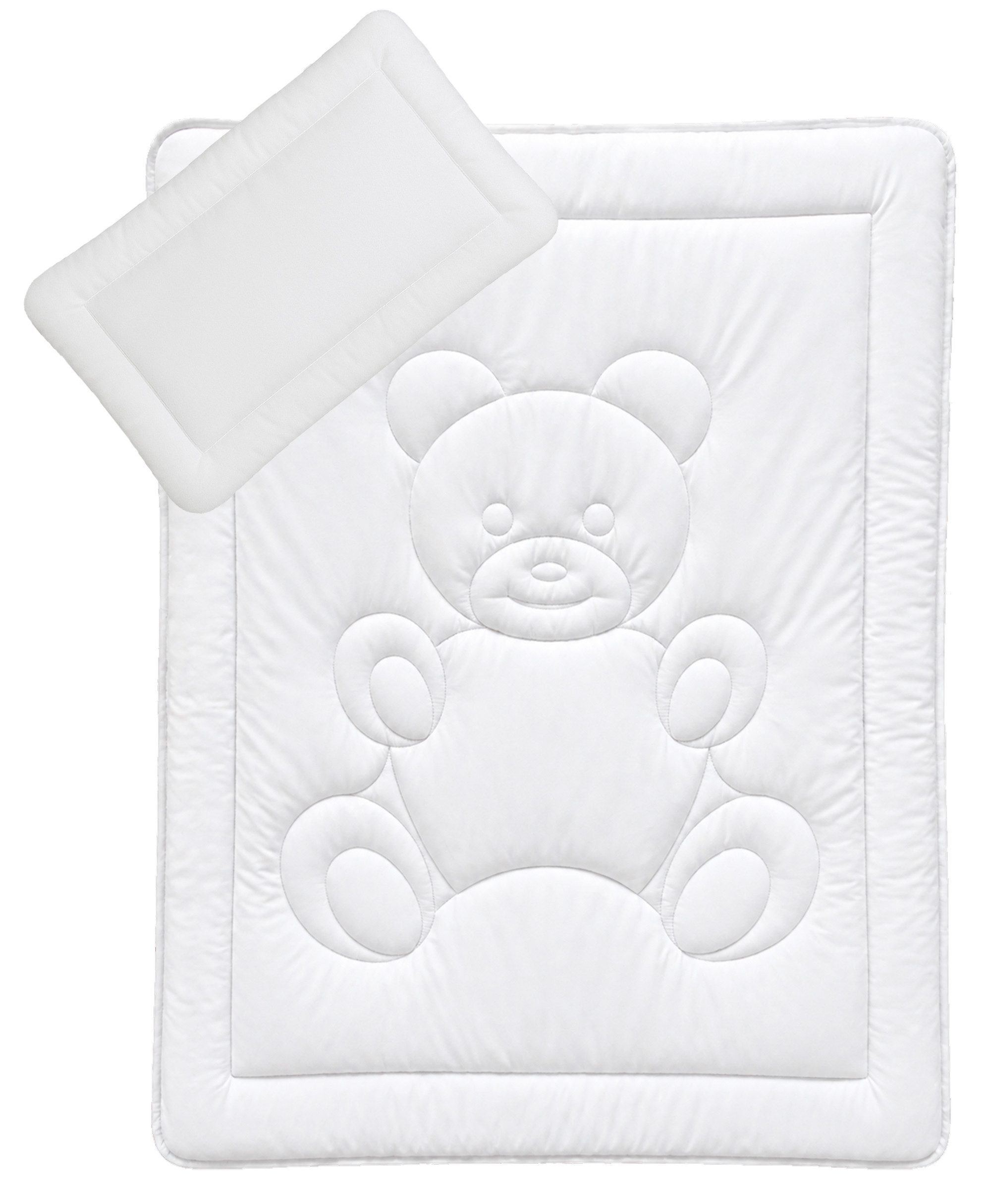 KiGATEX Kinderbettdecke + Kopfkissen Kinderbettenset mit Bärchensteppung, Füllung: 100% Polyester, 2-teilig
