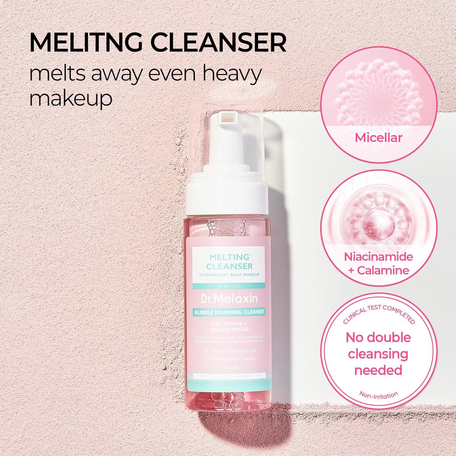 Dr.Melaxin Gesichts-Reinigungscreme Melting Cleanser 150 ml – K-Beauty Reinigungsschaum mit Calamine, Niacinamide, Centella, Willow Bark – Hypoallergener Bubble-Foam
