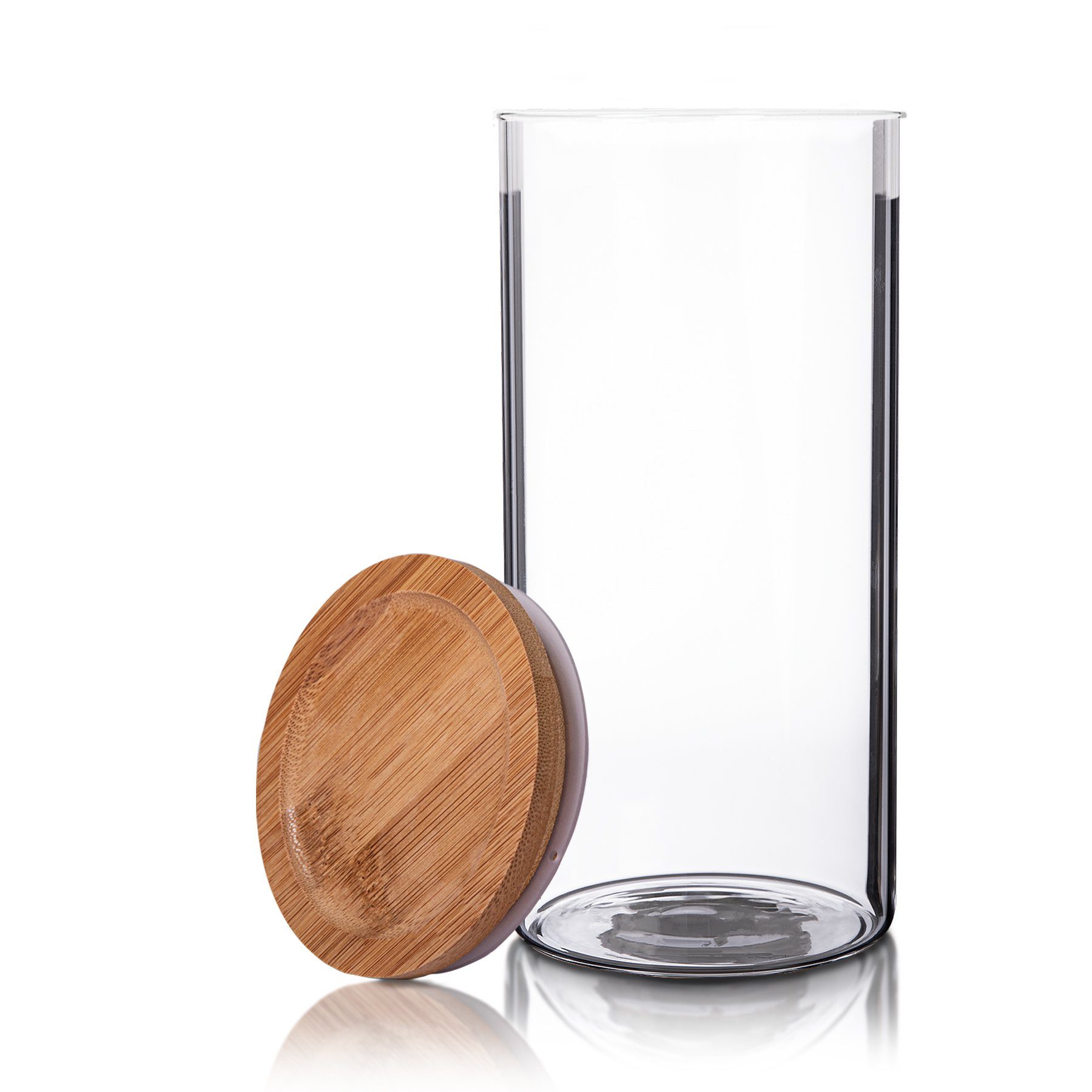 Mehl, Bambus-Deckel BigDean 1,5L Vorratsdose 10x22,5cm Vorratsglas Bambus, Vorratsgläser Nudeln Glas. 2x (2-tlg)