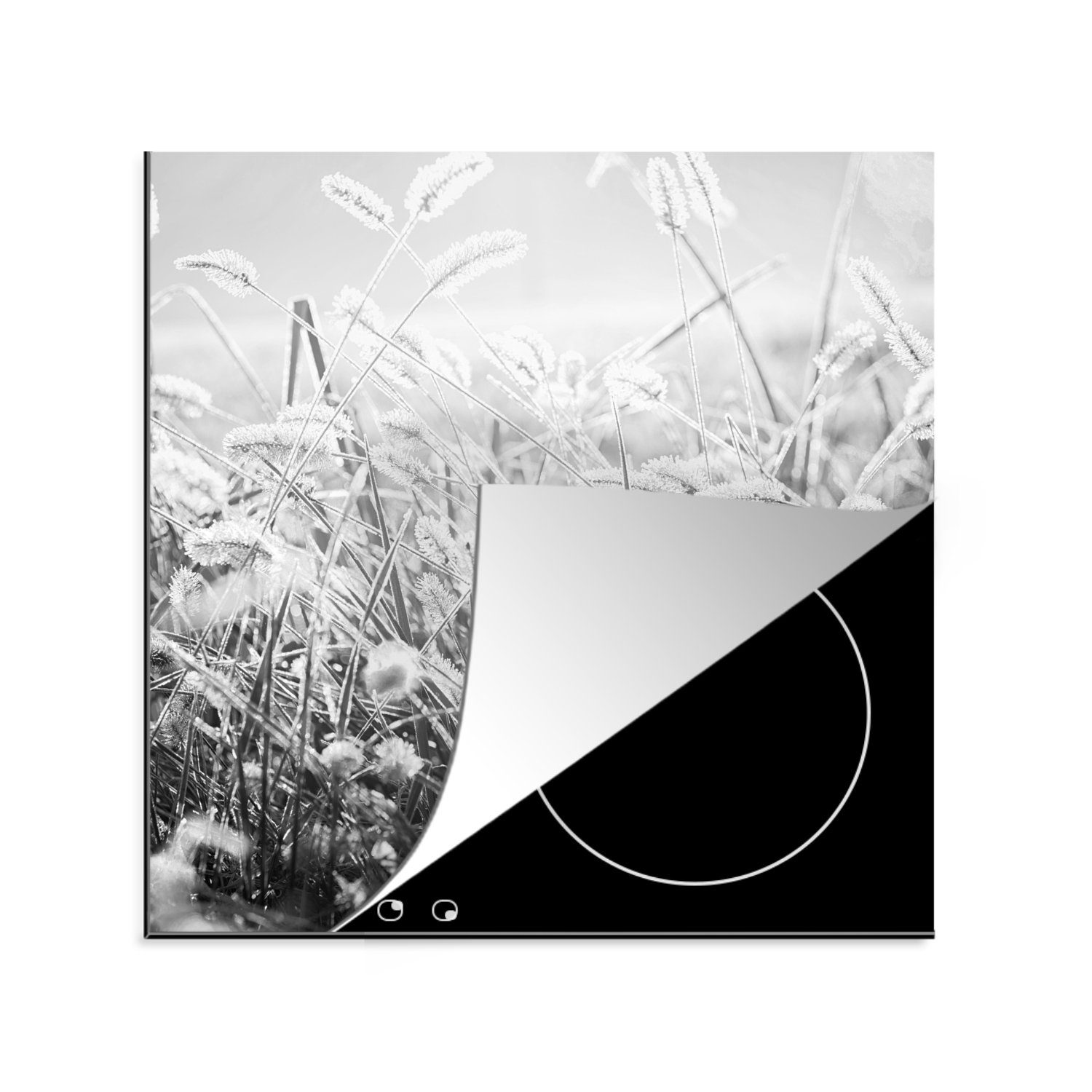 Winter cm, - - Weiß Herdblende-/Abdeckplatte Schwarz Vinyl, tlg), Eis, 78x78 (1 - Arbeitsplatte MuchoWow für Ceranfeldabdeckung, küche
