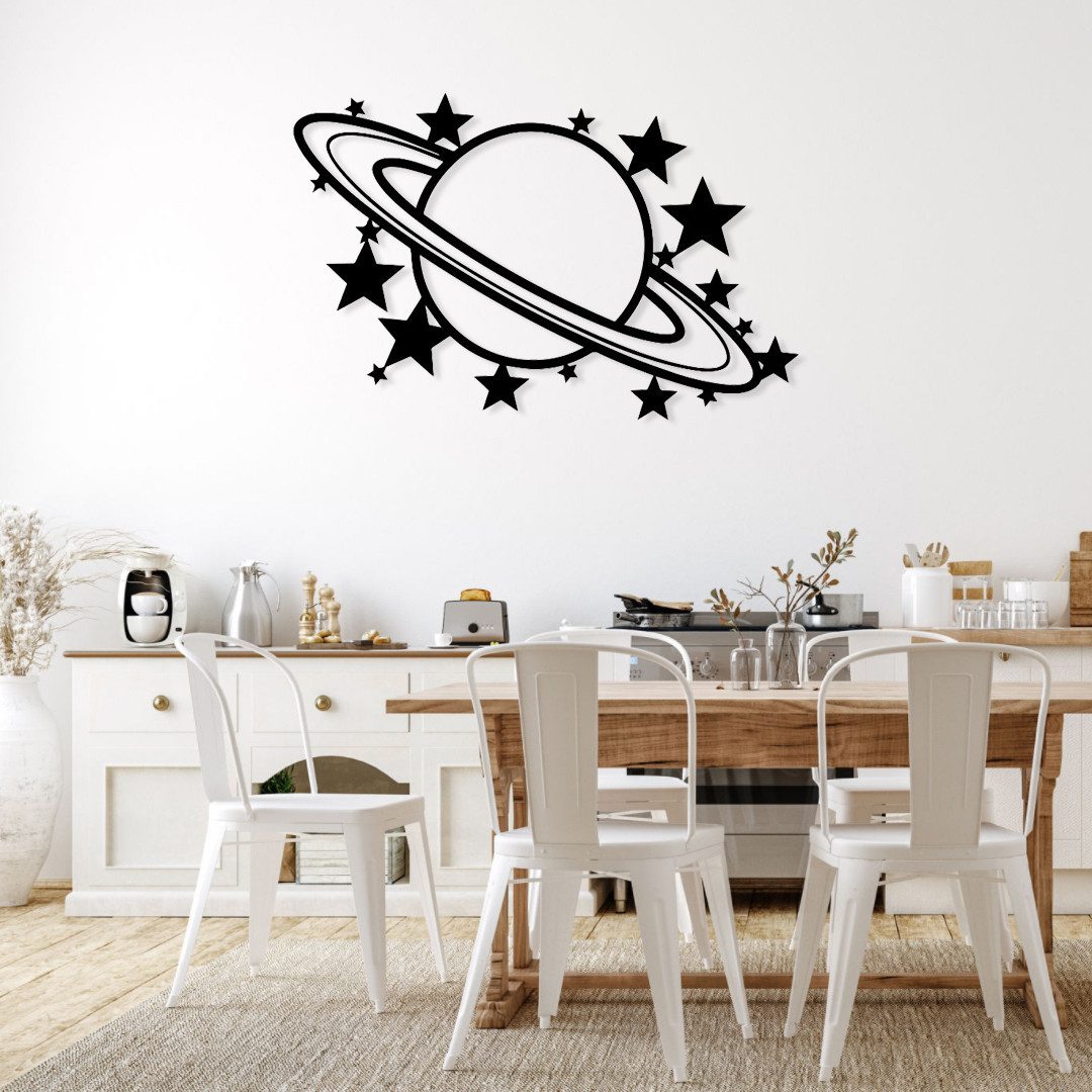 Jumpeak Wanddekoobjekt Wanddekoration mit Saturn und Sternen, Sternenhimmel, Strichkunst, Metall, 4 Farben, 3 Größen, Wanddekoration, Planeten, märchenhaft