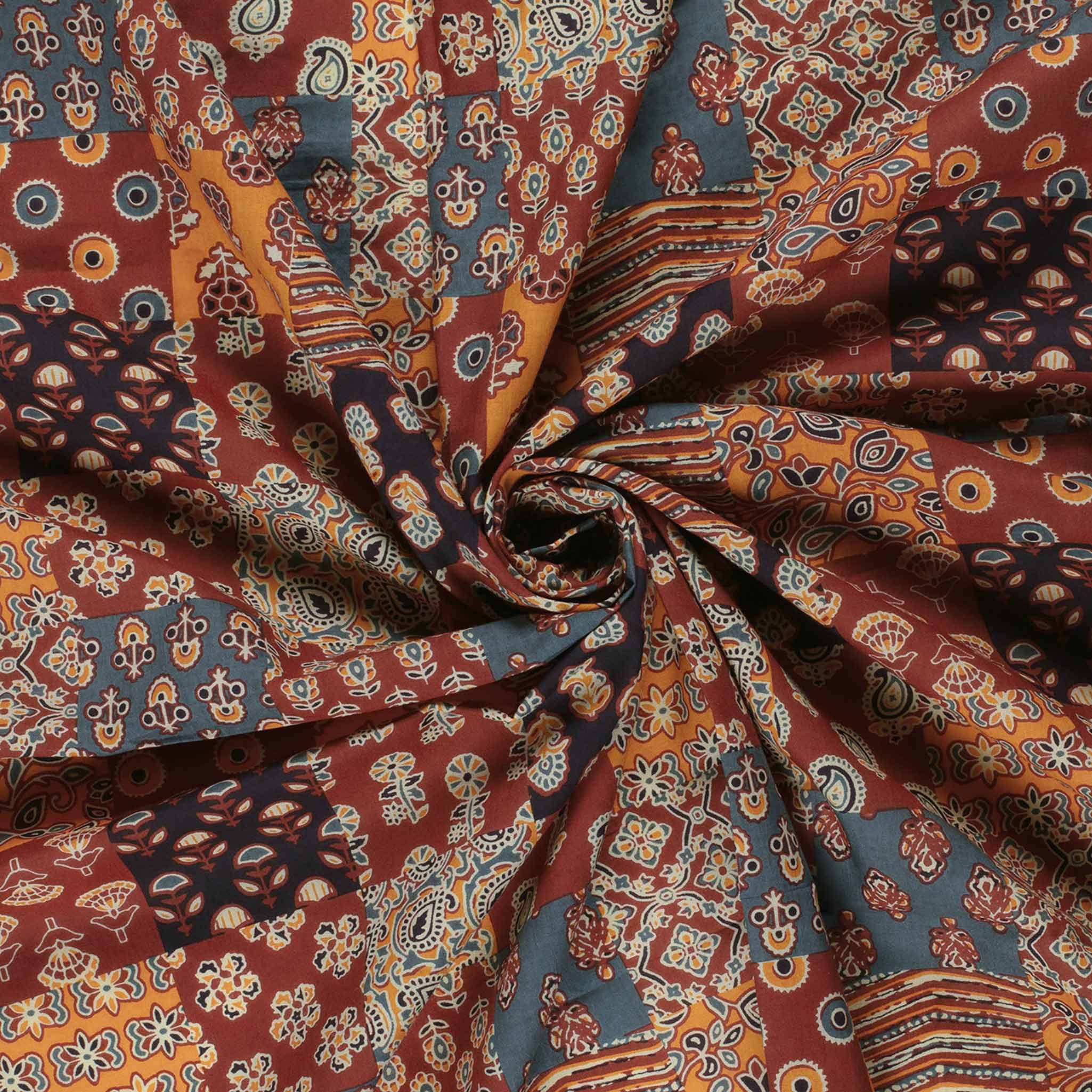 maDDma Stoff Baumwoll Voile Stoff Patchwork Muster Orient Rot Blau Meterware Sommer