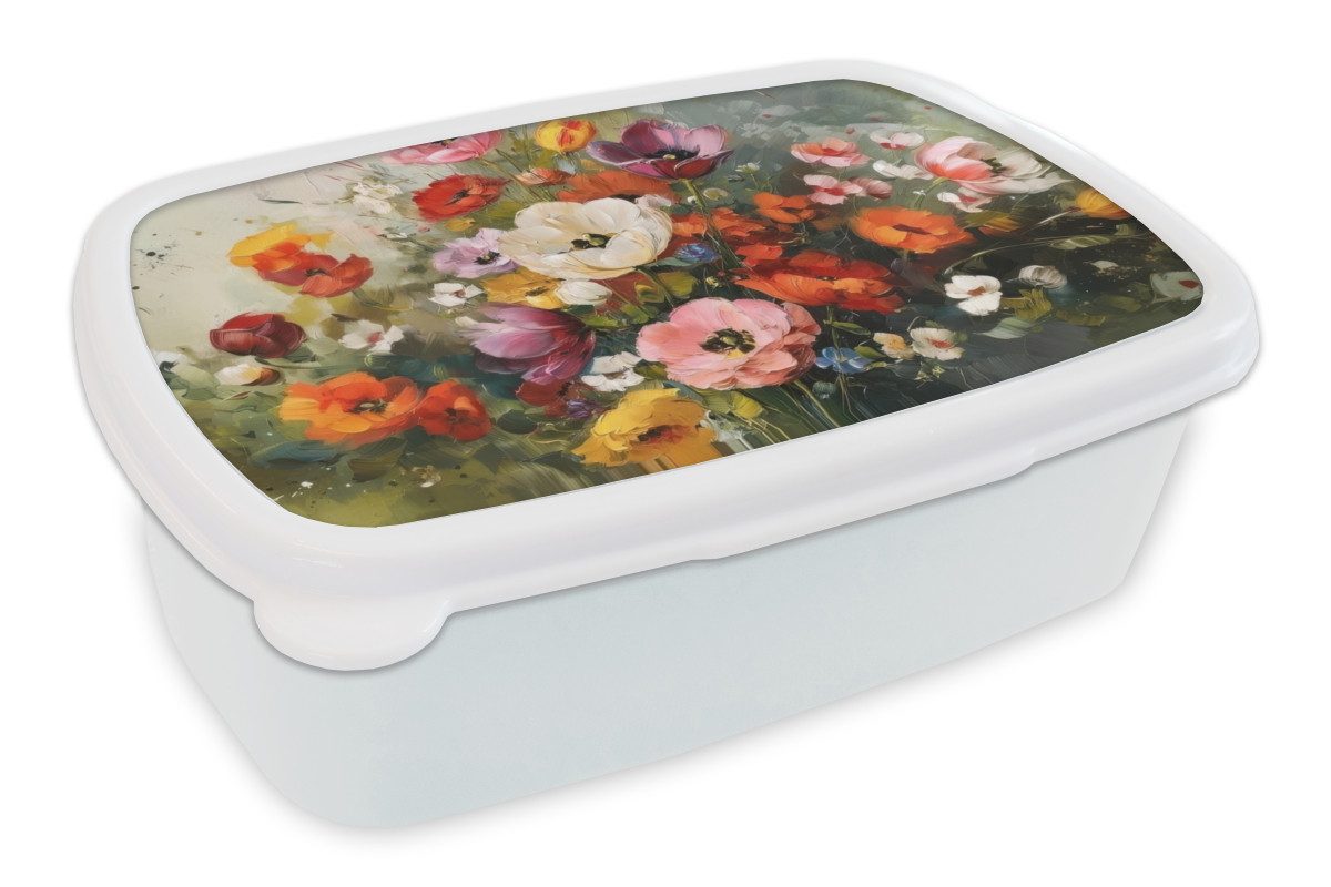 MuchoWow Lunchbox Fröhliches Bouquet - Dynamisch - Subtile Farbtupfer, Kunststoff, (2-tlg), Brotdose Schule oder Arbeit, Brotbox für Kinder und Erwachsene