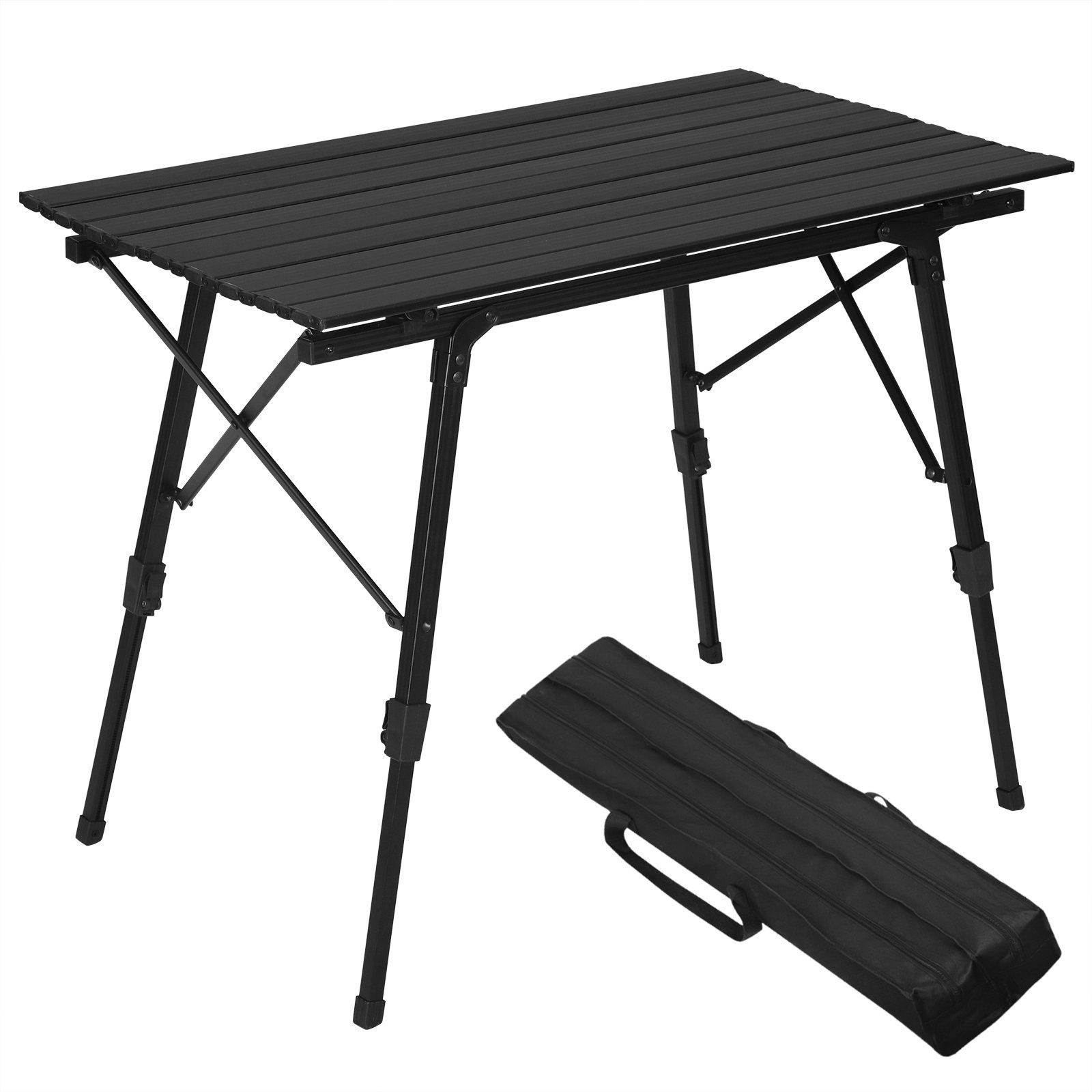 Woltu Campingtisch (1-St), aus Alu,höhenverstellbar, 90x52.2X(45-72) cm Schwarz | Schwarz