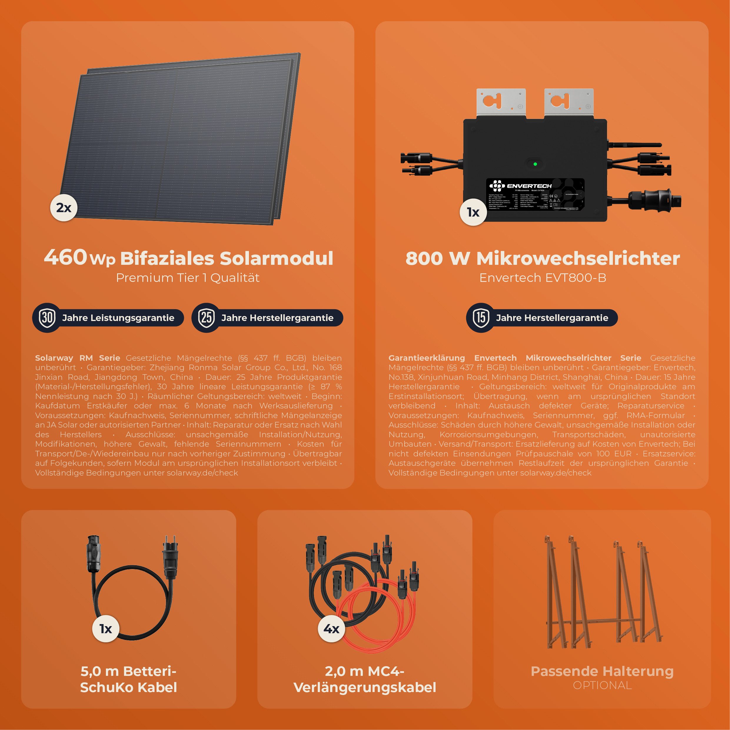 Solarway Balkonkraftwerk 920 Wp / 800 Watt Komplettset Solaranlage Steckdose / Bifazial, neuester 800 Watt Wechselrichter Solarmodule & Envertech & Zubehör – Bild 5 von 5