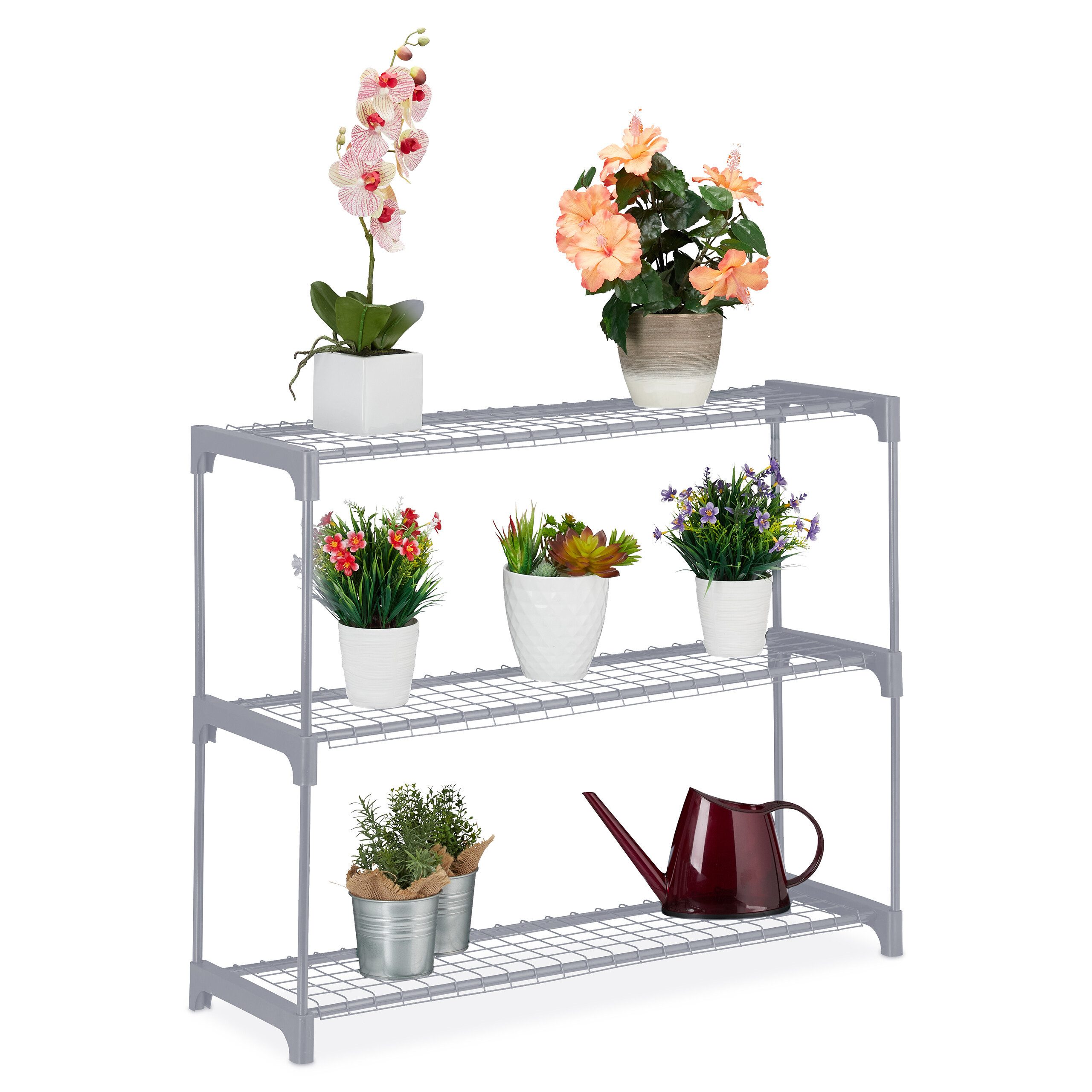 relaxdays Blumenständer Graues Blumenregal Metall 3 Ebenen (1 St) günstig online kaufen