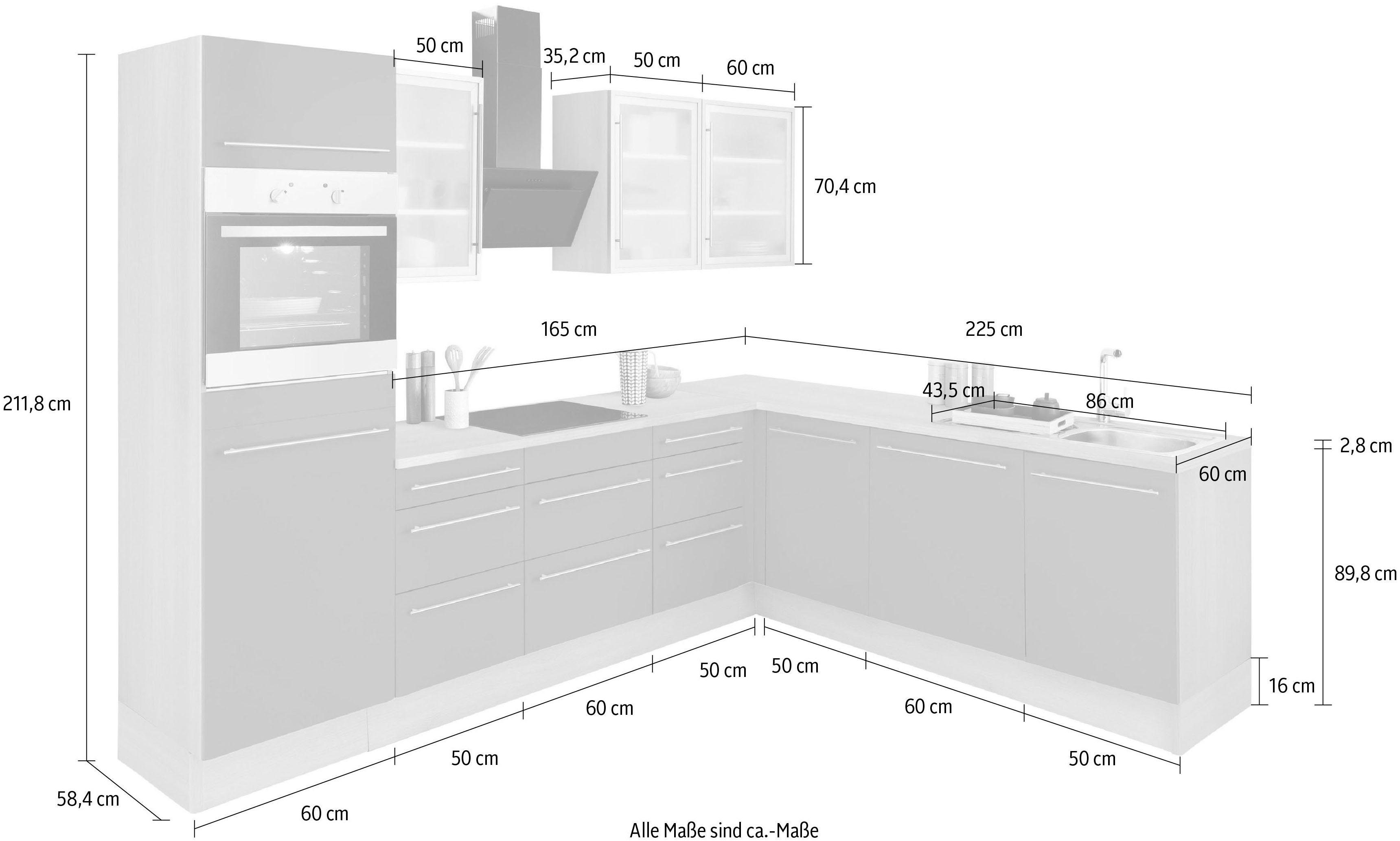 OPTIFIT Winkelküche Bern, Stellbreite 285x225 E-Geräten basaltgrau | grau cm, | wahlweise mit basaltgrau/akazie-akazie