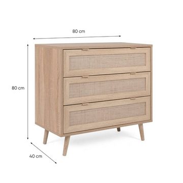 Homestyle4u Kommode Kommode Sideboard Anrichte Schrank Braun Rafia Holz Schubladen Wohnzim (Kein Set)