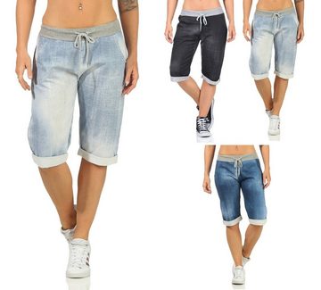 Aurela Damenmode Jogginghose Bermuda Damen Hose Kurze Jogpants leichte Shorts moderne Jeansoptik, mit elastischem Bund