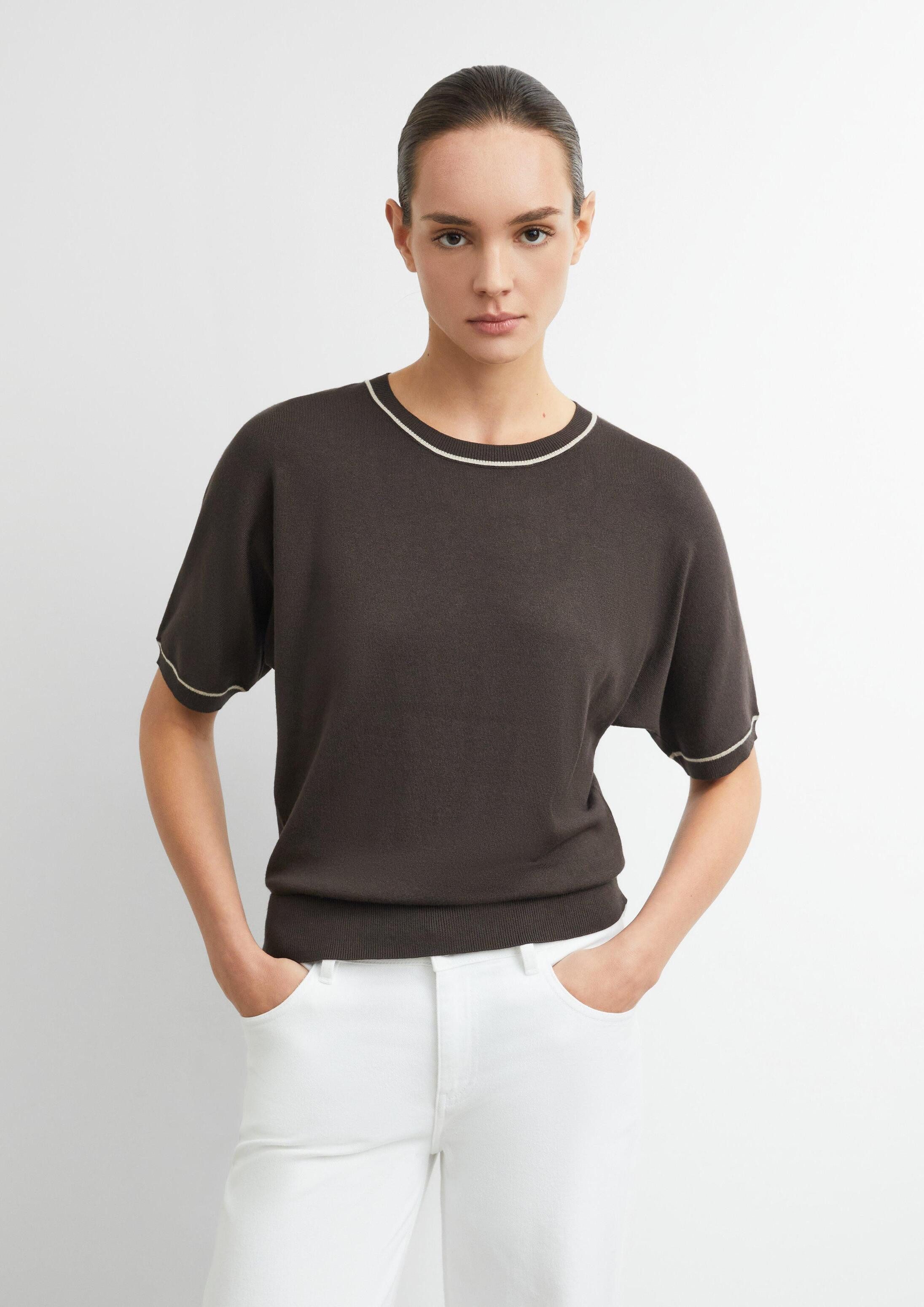 comma Kurzarmpullover Strickpullover Feinstrick-Shirt mit Kontrast-Details