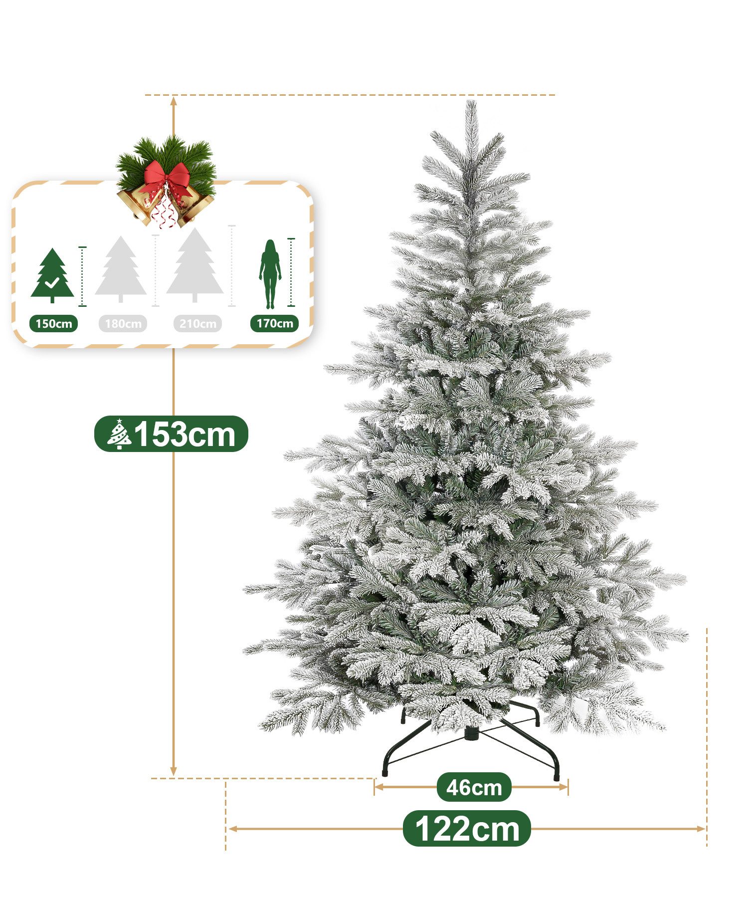 Yorbay Künstlicher Weihnachtsbaum Künstlicher Christbaum, mit Schnee, Metallständer – Bild 2 von 5