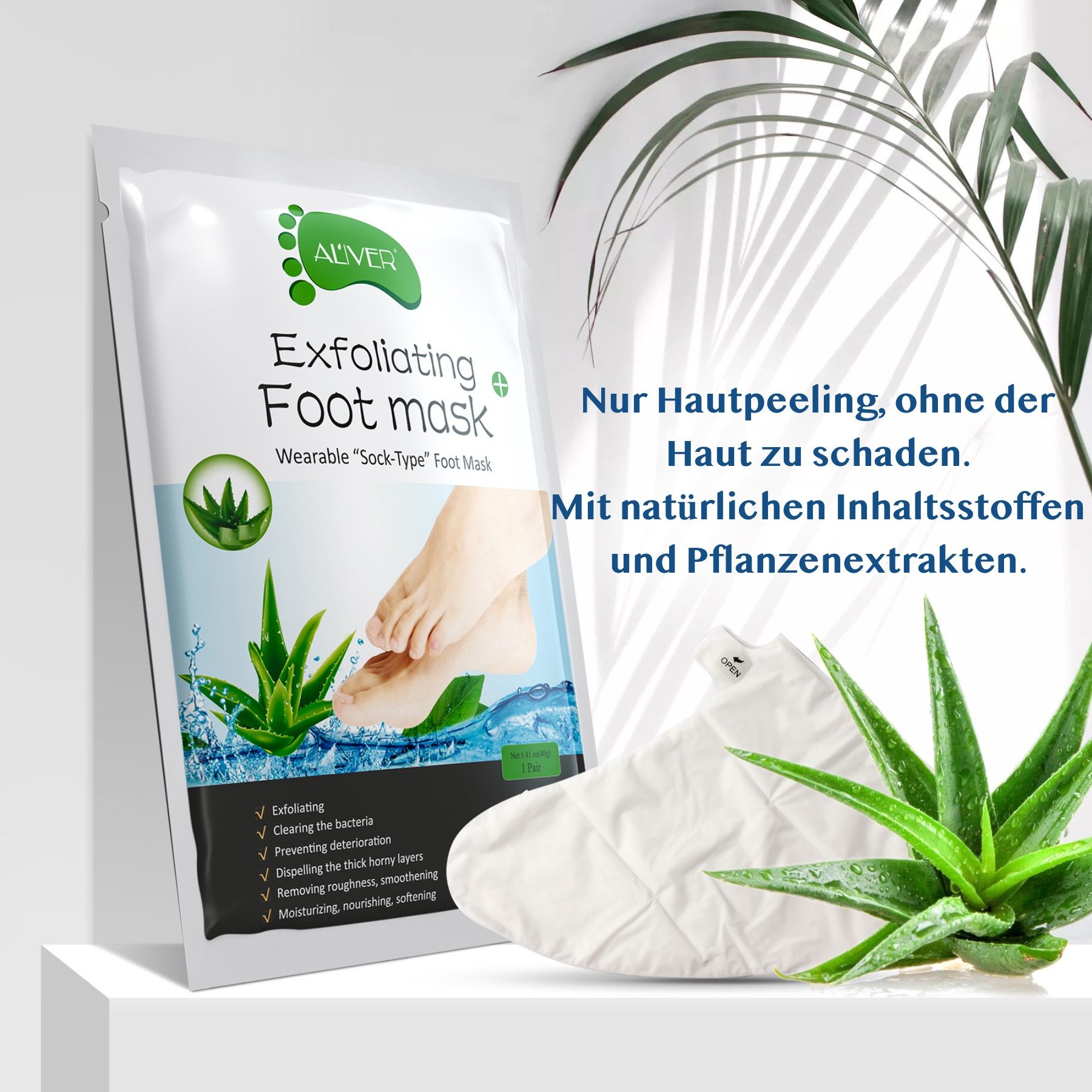 ALIVER Fußmaske Fußpflege Anti Hornhaut Socken mit Aloe Aliver, 3-tlg., Aloe vera