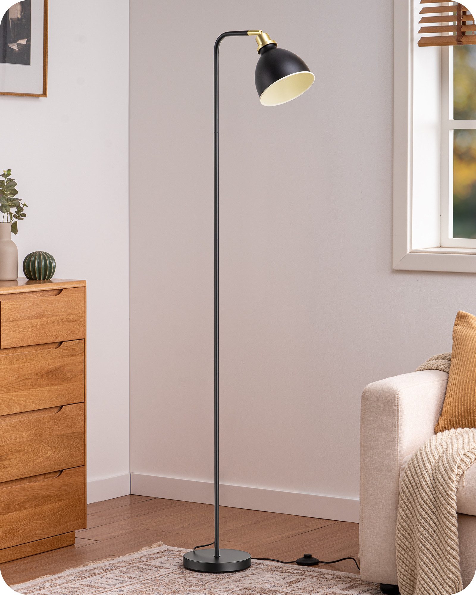 EDISHINE Stehlampe Wohnzimmer, LED wechselbar, warmweiß, Leselampe für Büro & Arbeitszimmer, Schwarz, 155cm