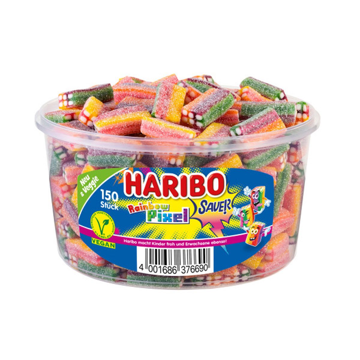 HARIBO Süßigkeit, Haribo Rainbow Pixel sauer veggie Fruchtgummi Konfekt Stücke 1200g