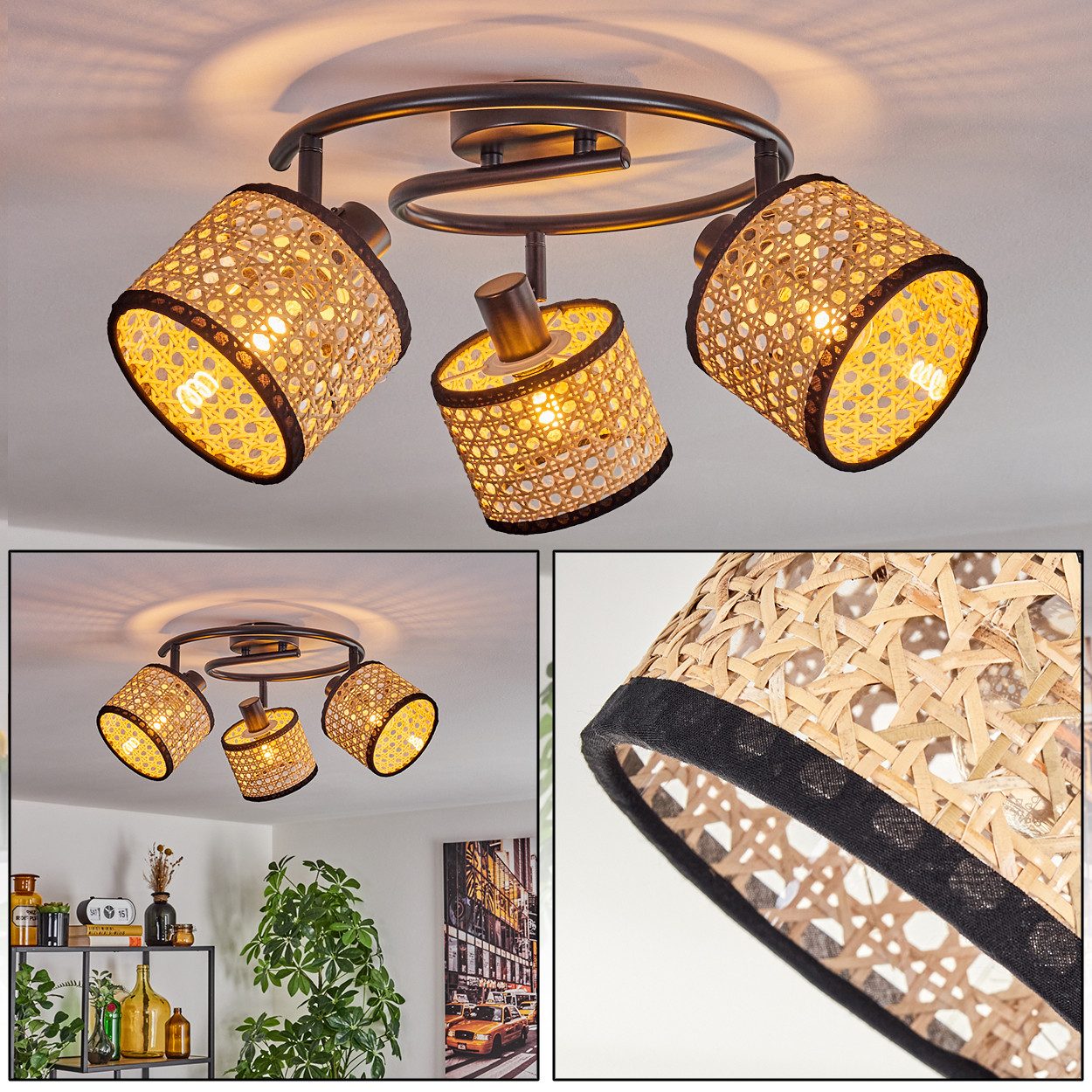 hofstein Deckenleuchte moderne Deckenlampe aus Metall/Rattan/Wiener günstig online kaufen