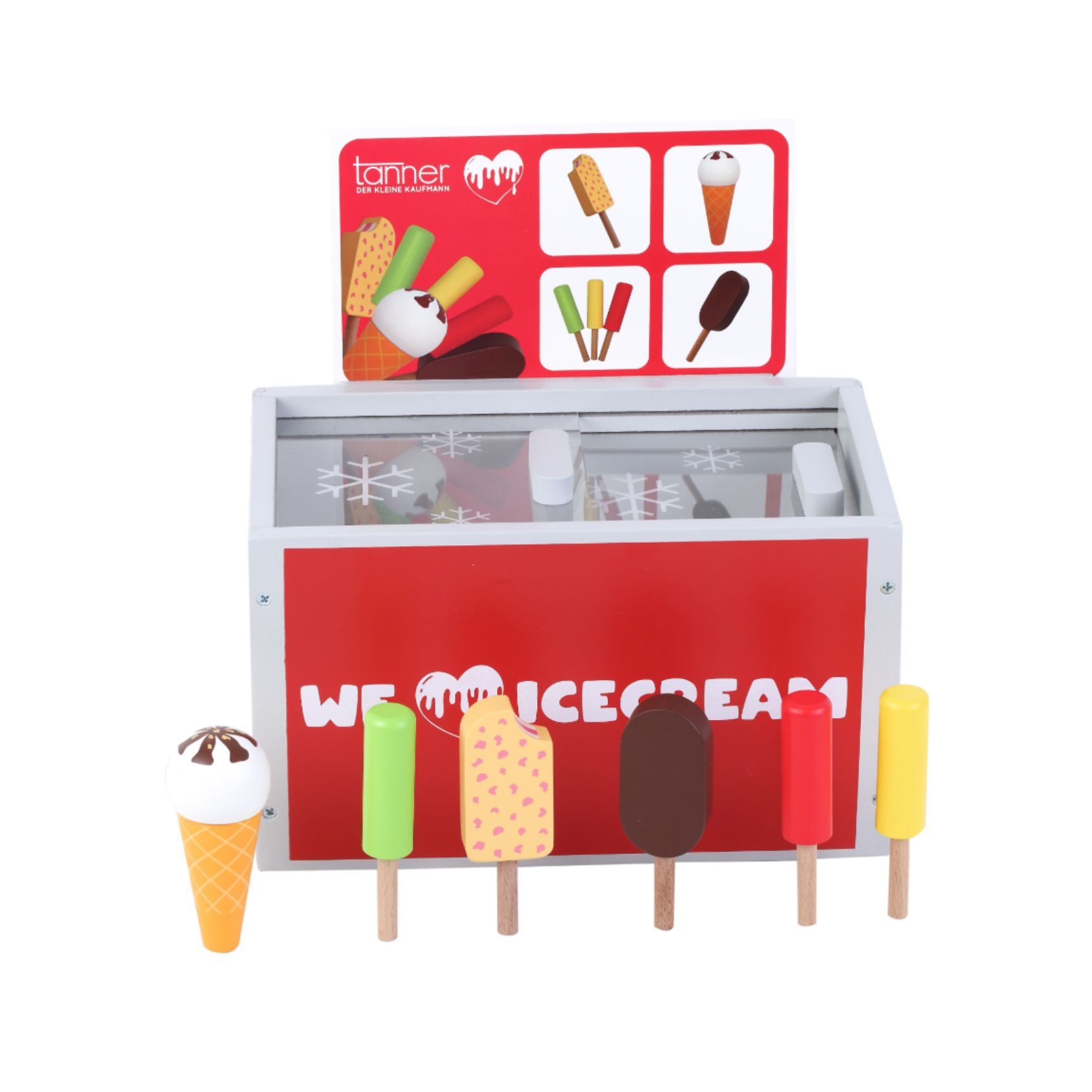 Spiellebensmittel Eistruhe mit 6 Eissorten aus Holz