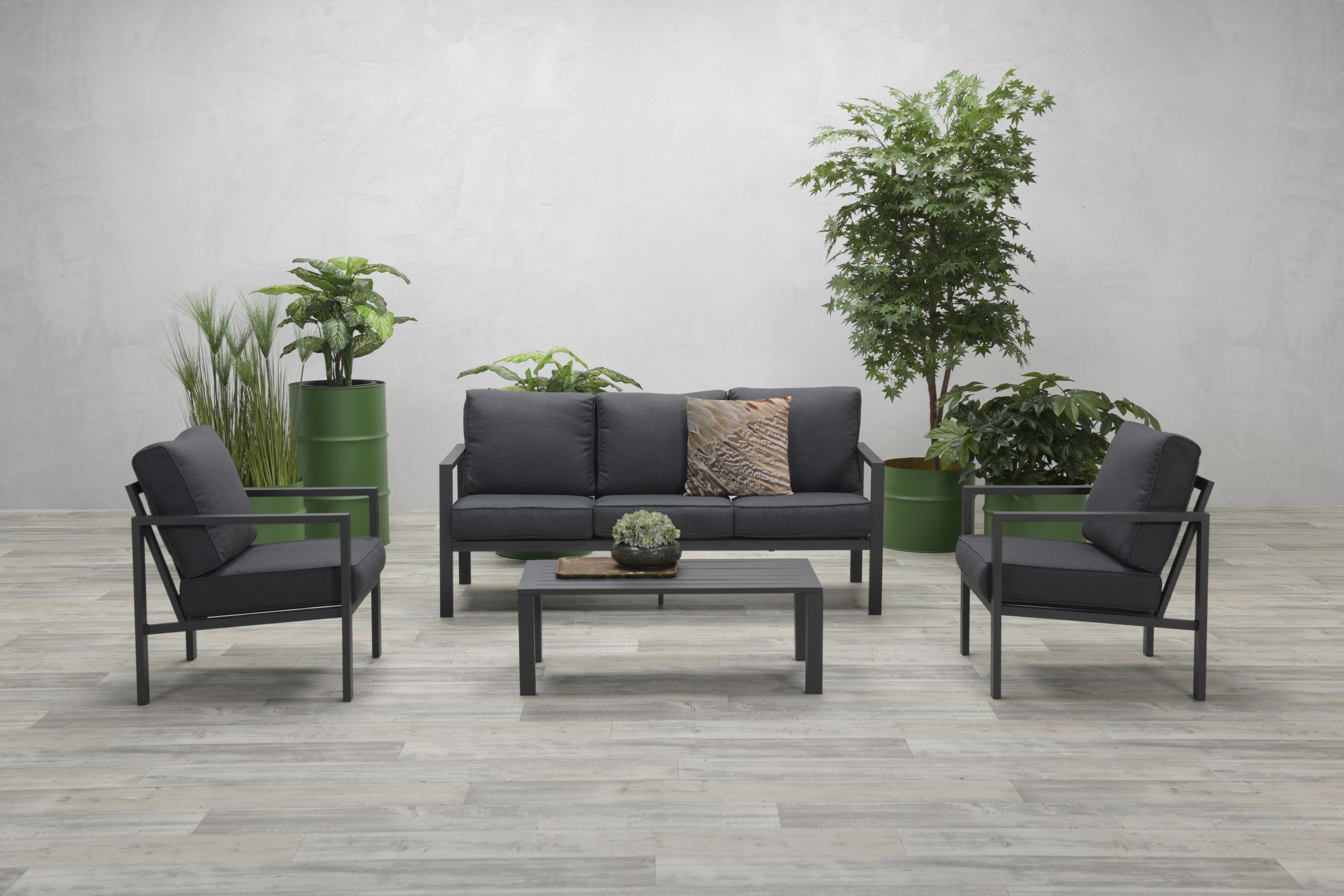 Garden Impressions Gartenlounge-Set Springs Gartenmöbelset Lounge Set, (Spar-Set, 4-tlg., Alu, 3-Sitzer-Loungebank, Tisch, 2 Sessel, inkl. Auflagen), inkl. Auflagen / 120 kg Tragkraft pro Sitzplatz / wetterfest