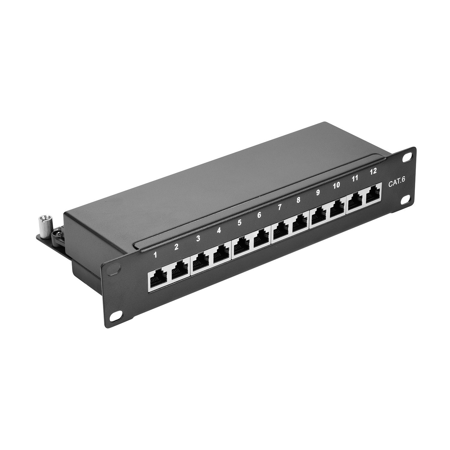 TPFNet 10" CAT6 Patchfeld / Verteilerfeld / Patchpanel Netzwerk-Patch-Panel  (1HE, 12 Ports, CAT6, RJ45-Ethernet, 1000 Mb/s, 1HE und 0,5HE sowie in Grau  RAL 7035 oder Schwarz RAL 9005)